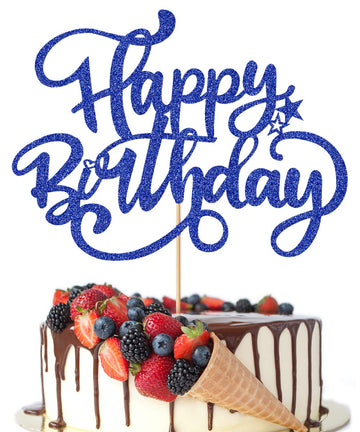 Crseniny Happy Birthday Cake Topper,Royal Blue Glitter Birthday Sign Cake Decorations,Anniversary Party/Birthday Party Decoratio