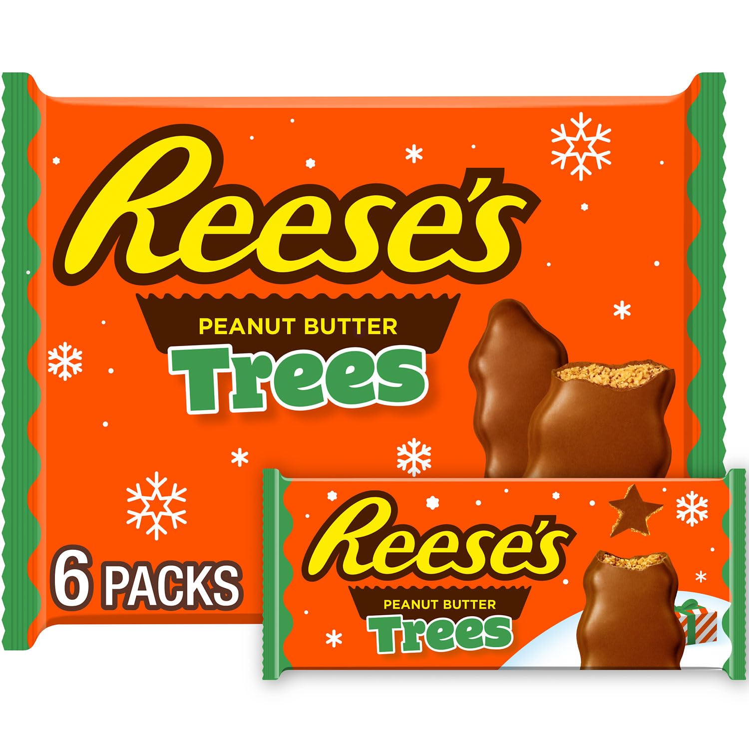 REESES Milk Chocolate Peanut Butter Trees, Christmas Stocking Stuffer Candy Packs, 1.2 oz (6 Count)