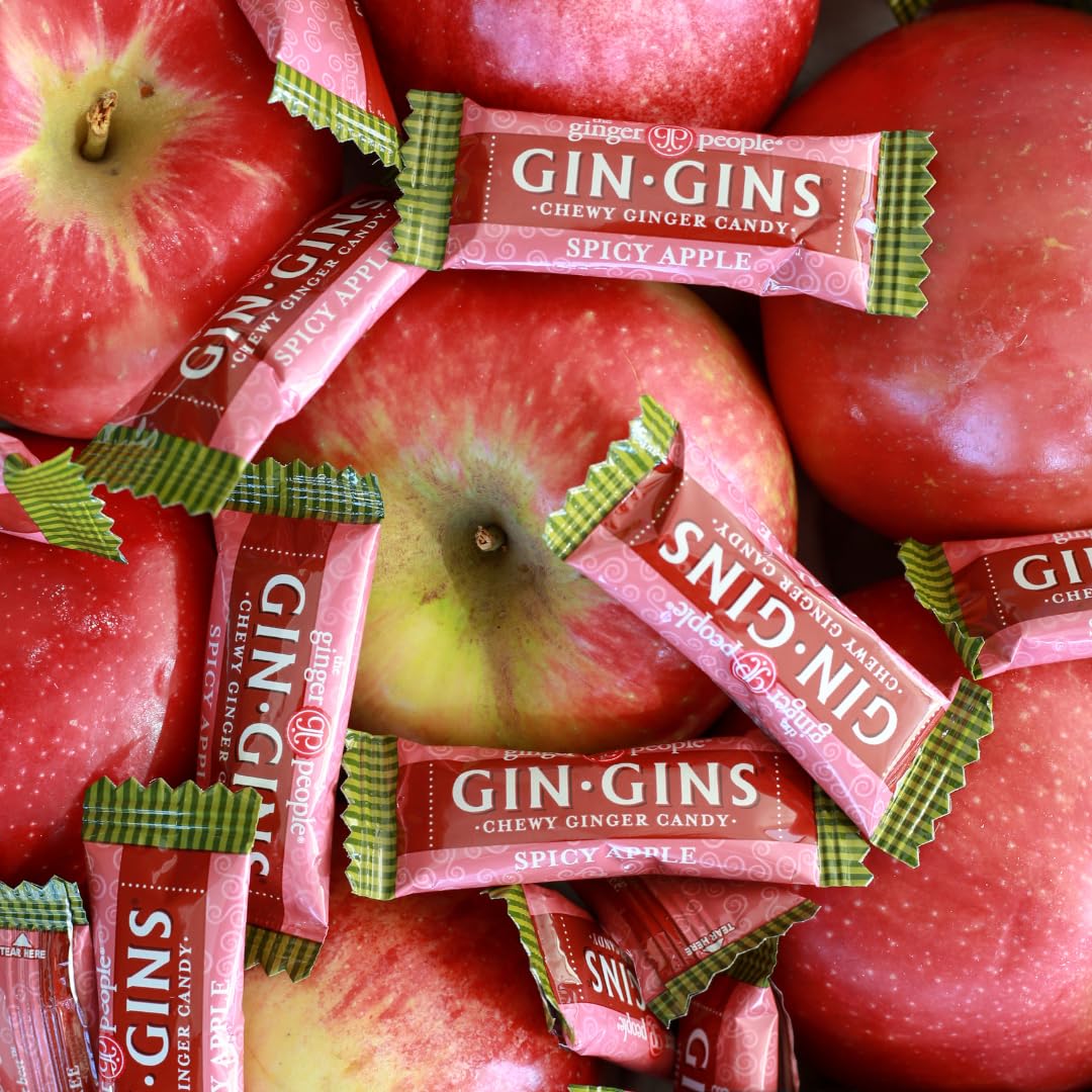 The Ginger People GIN GINS Spicy Apple Ginger Chews - Natural Ginger Candy - 1 lb Bag - Individually Wrapped