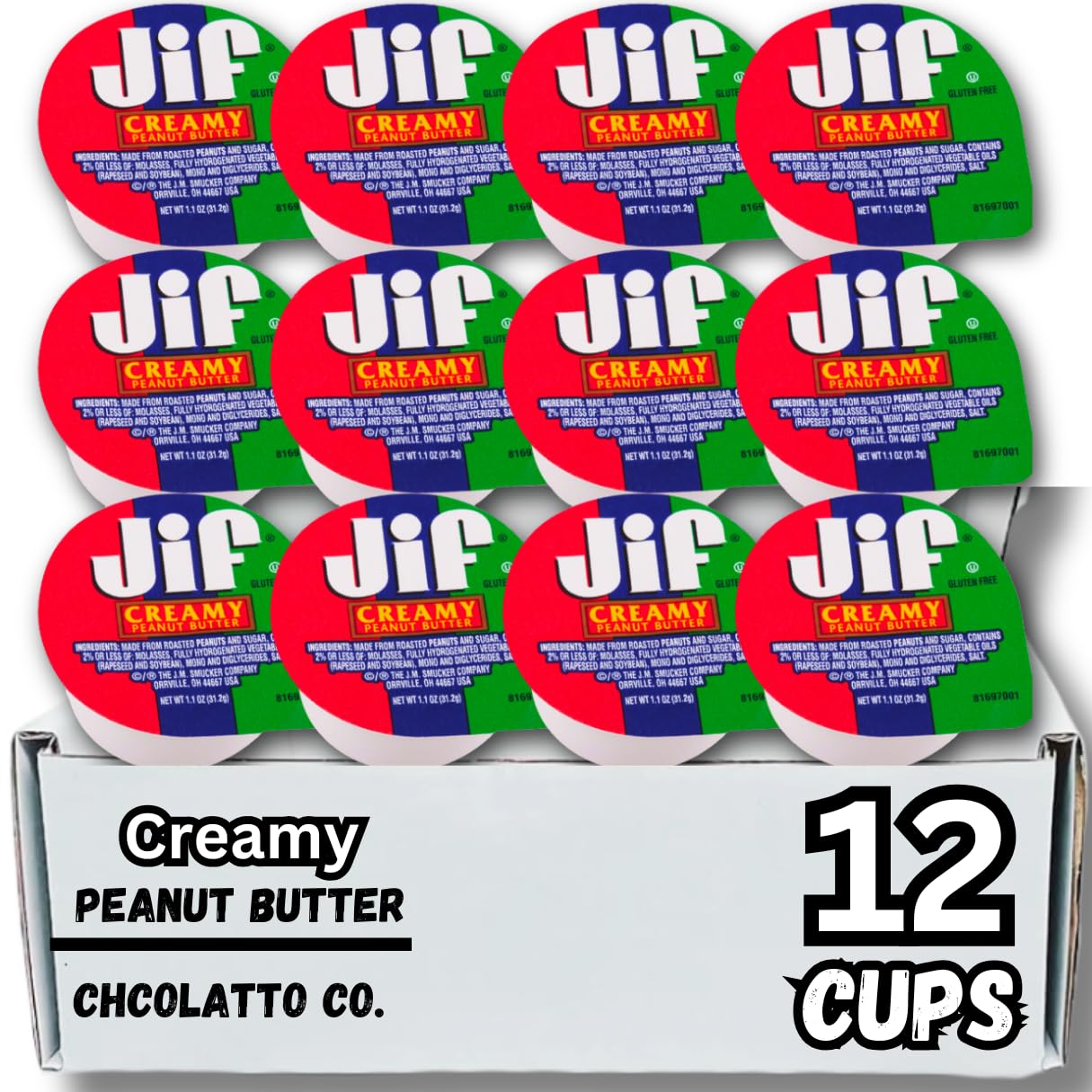 Chocolatto JIF To Go Creamy Peanut Butter Cups - 12 Count, Convenient Snack Pack
