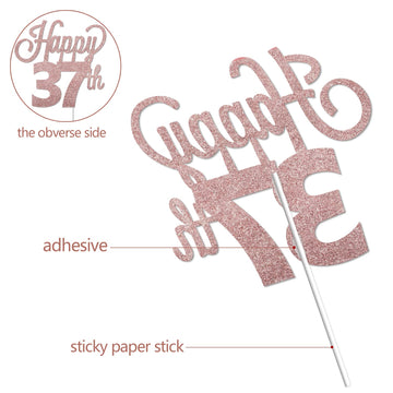 Lingteer Happy 37Th Birthday Cake Topper - Cheers To 37Th Birthday 37 Years Old Birthday Party Cake Decorations Sign.