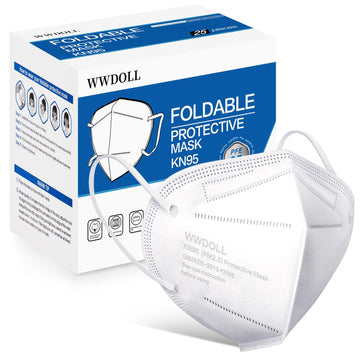 Wwdoll Kn95 Face Mask 25 Pack, 5-Layers Breathable Kn95 Masks, White