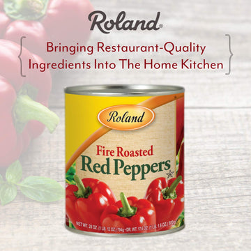 Roland Foods Whole Fire Roasted Red Peppers, Specialty Imported Food, 28 Ounce Can, Pack Of 4