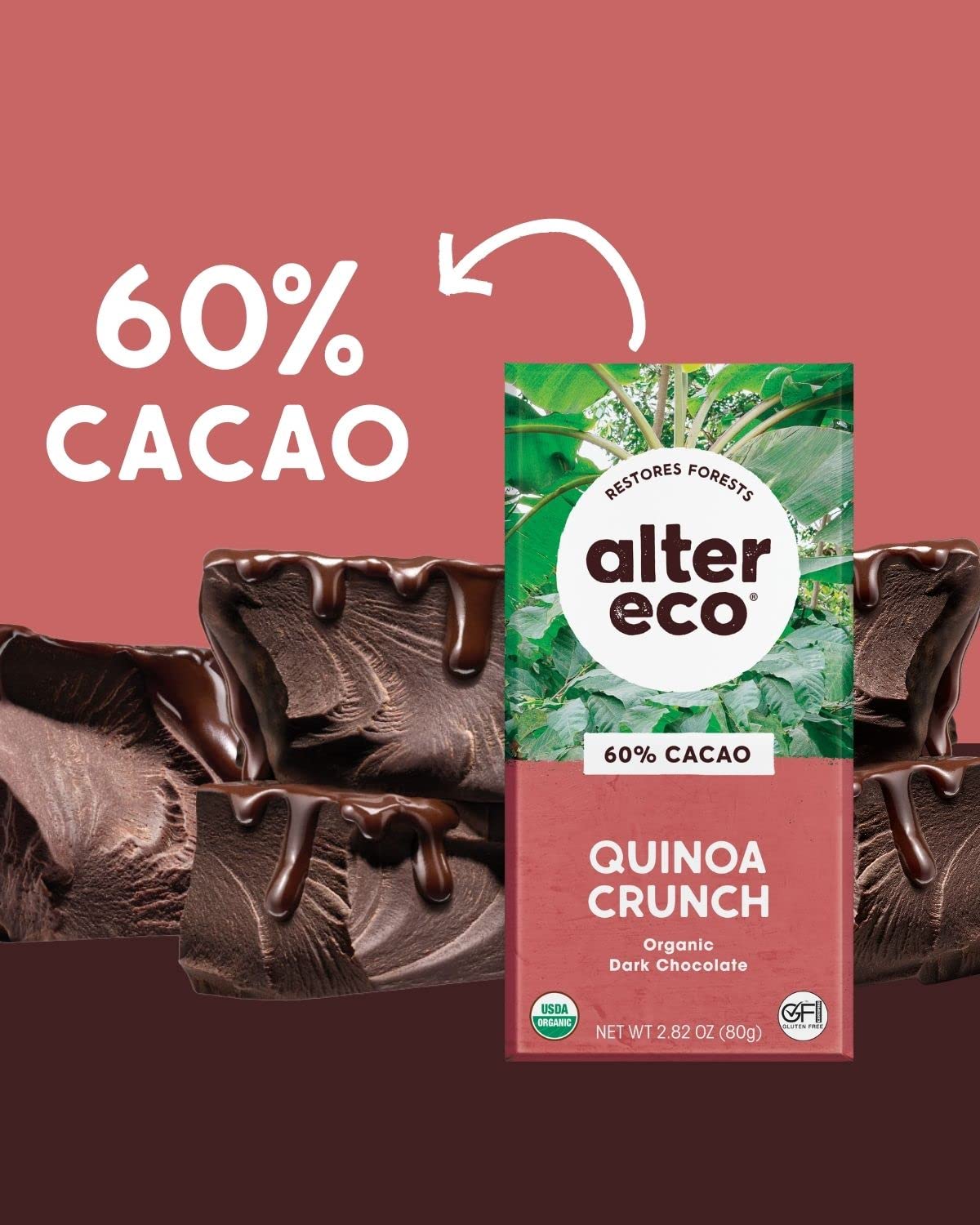 Alter Eco Dark Chocolate Bars, Organic & Fair Trade, Gluten Free, 6 Count Quinoa Crunch