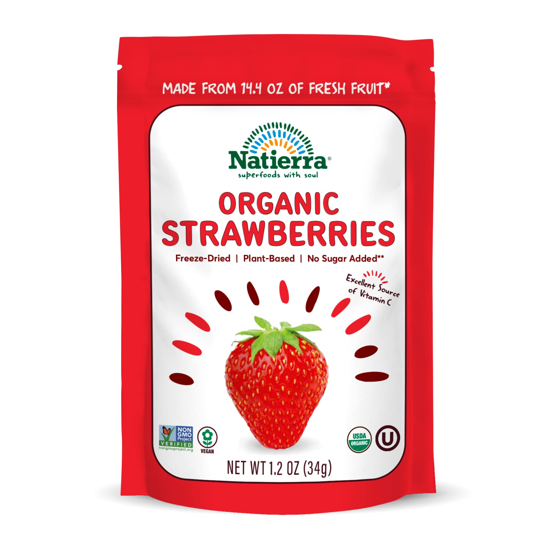 Natierra Nature'S Organic Freeze-Dried Strawberries  Gluten Free & Vegan  1.2 Ounce (Pack Of 3)