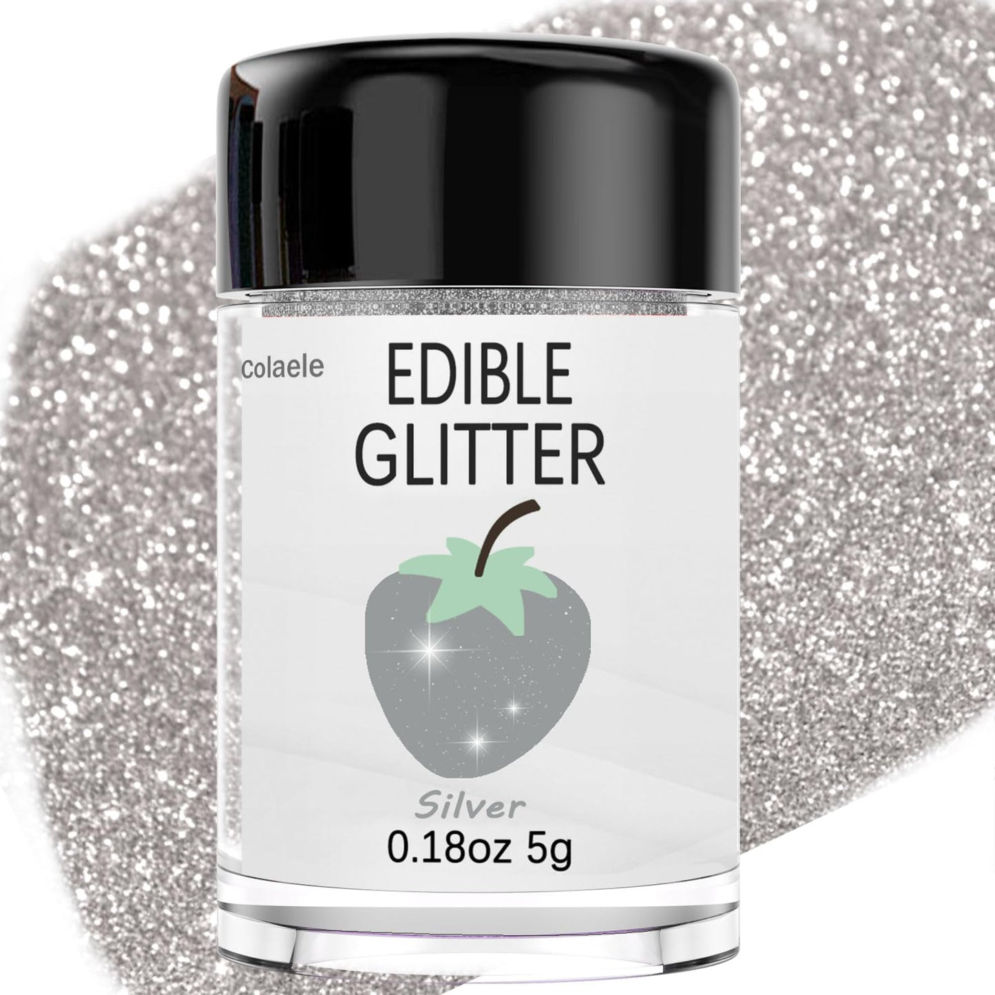Colaele Silver Edible Glitter Powder, Food Grade Luster Dust for Cakes & Drinks, 5 grams