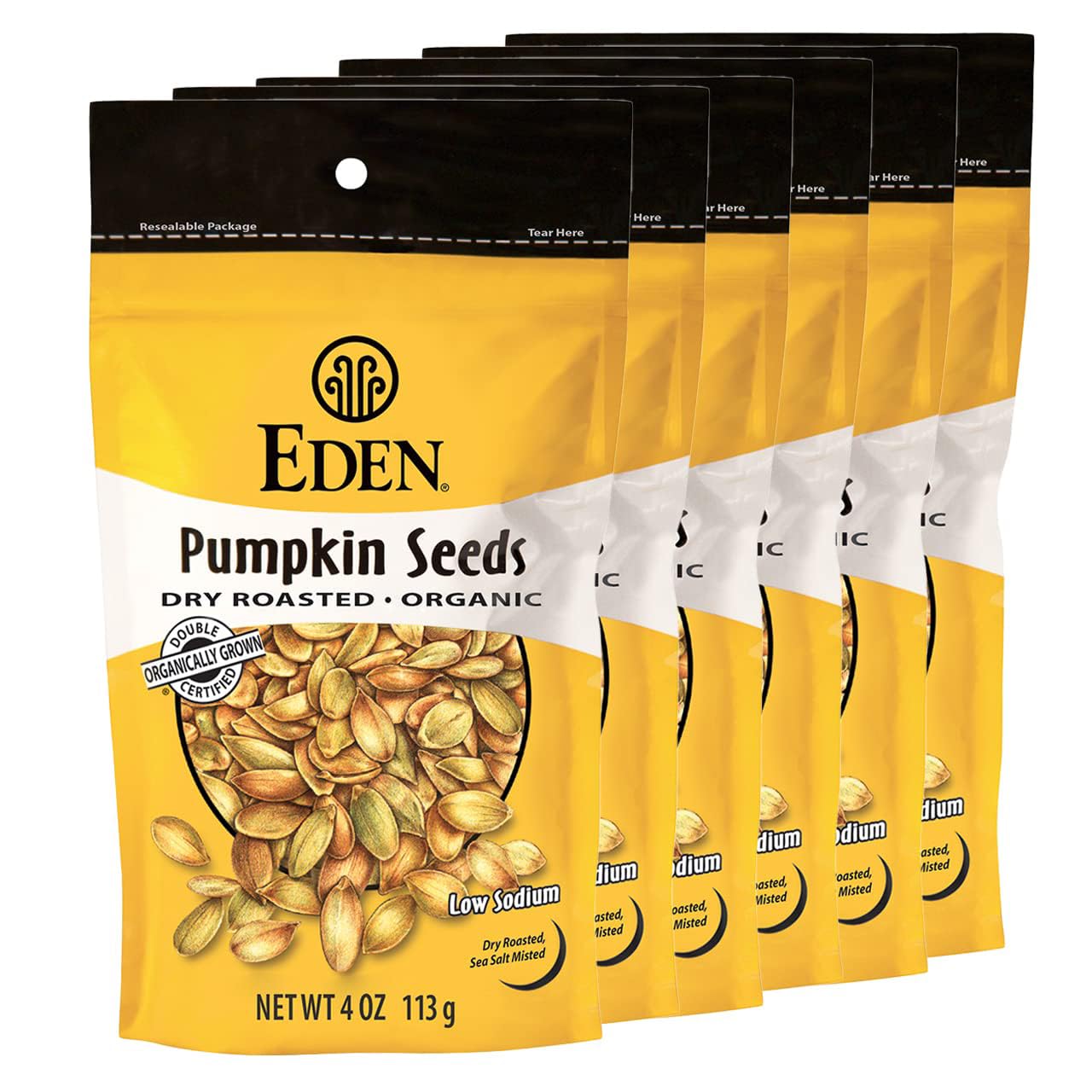 Eden Organic Pumpkin Seeds, Shelled, Dry Roasted And Lightly Sea Salted, To Eat, 4 Oz (6-Pack)