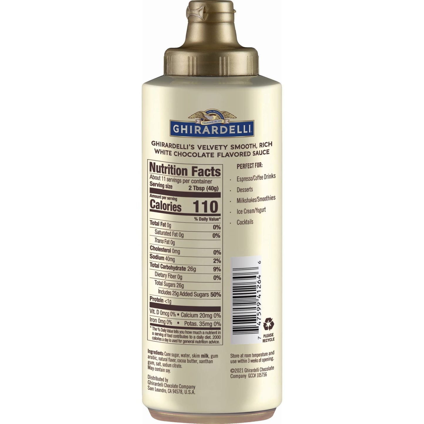 Ghirardelli White Chocolate Sauce 16 oz Squeeze Bottle (Pack of 2)