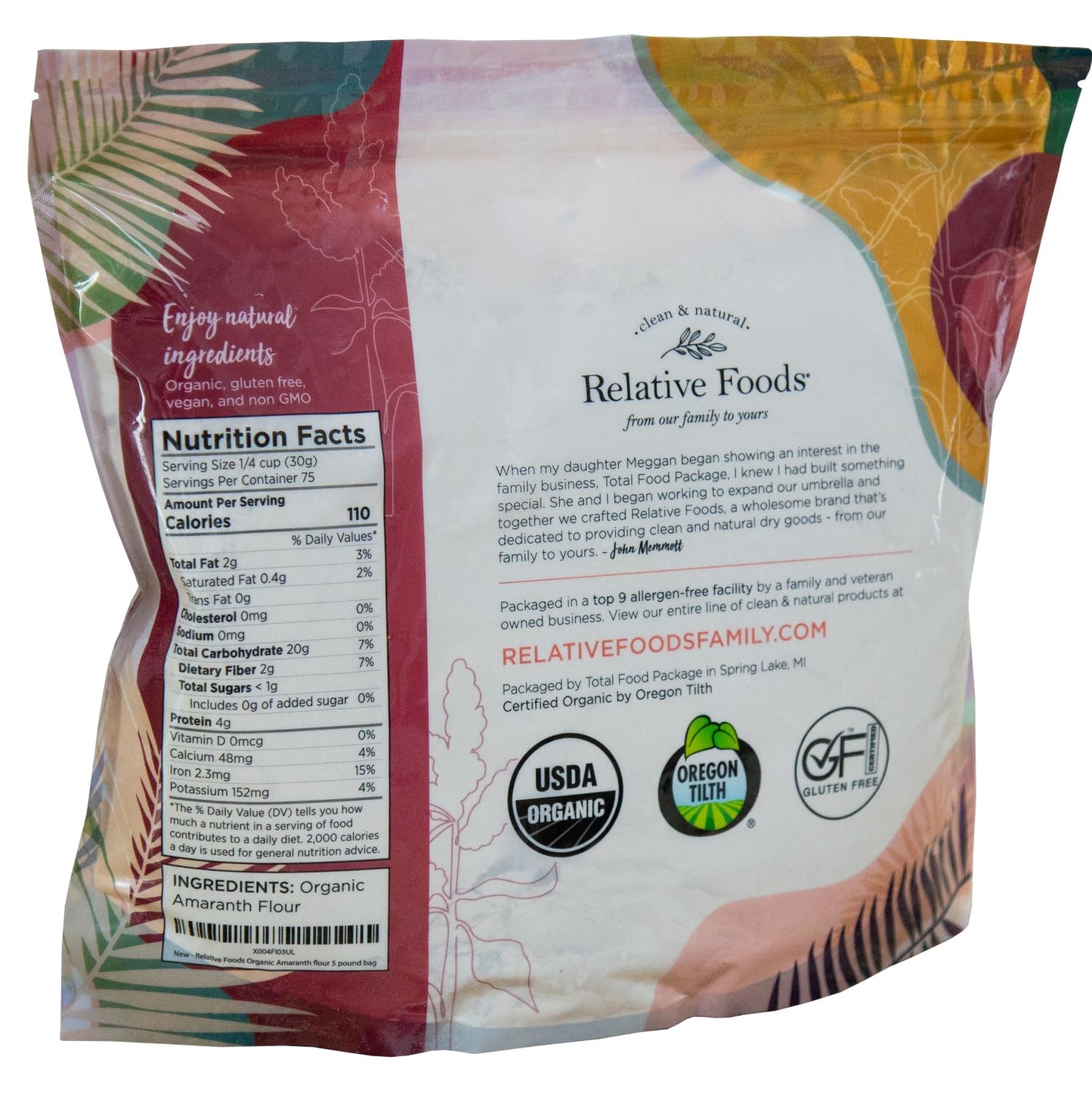 Relative Foods Organic Amaranth Flour - Gluten-Free, High Protein Organic Millet Flour - Amaranth Powder Ideal for Baking, Thick
