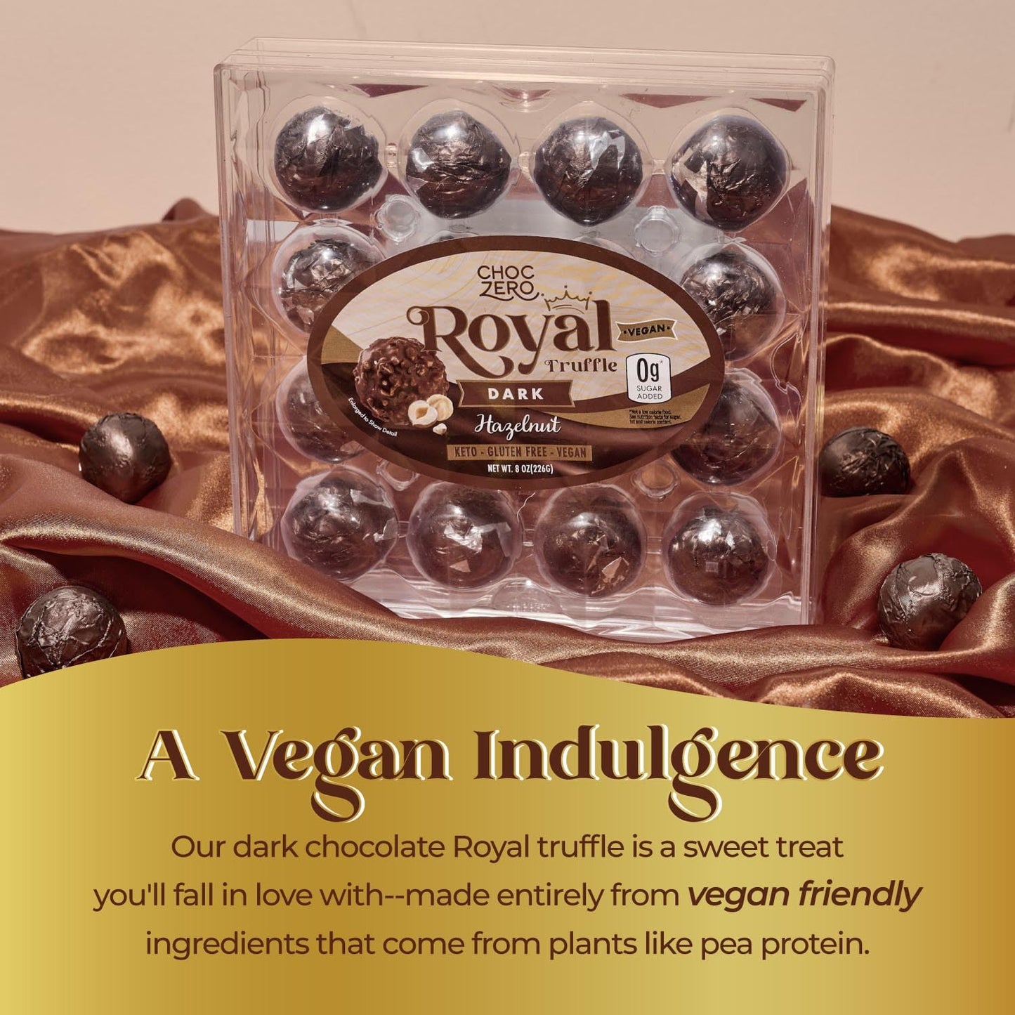 Choczero Vegan Truffle - Dark Chocolate Hazelnut Royal Truffles - Dairy Free, Keto Friendly Gift (1 Box, 8.5Oz)