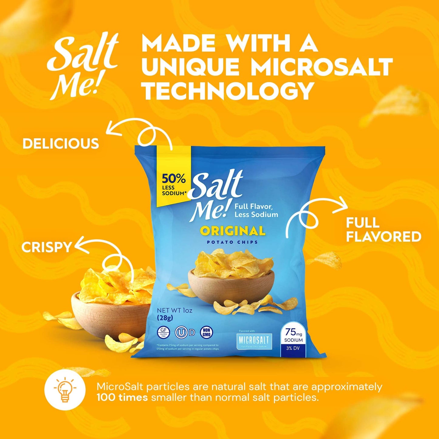 Saltme! Original Better For You Potato Chips - 24Ct 1Oz Bags - 50% Less Sodium, Kosher, Healthier Snack Pack- Best Full Flavor, Non-Gmo, Gluten Free - Less Sodium, Same Flavor.