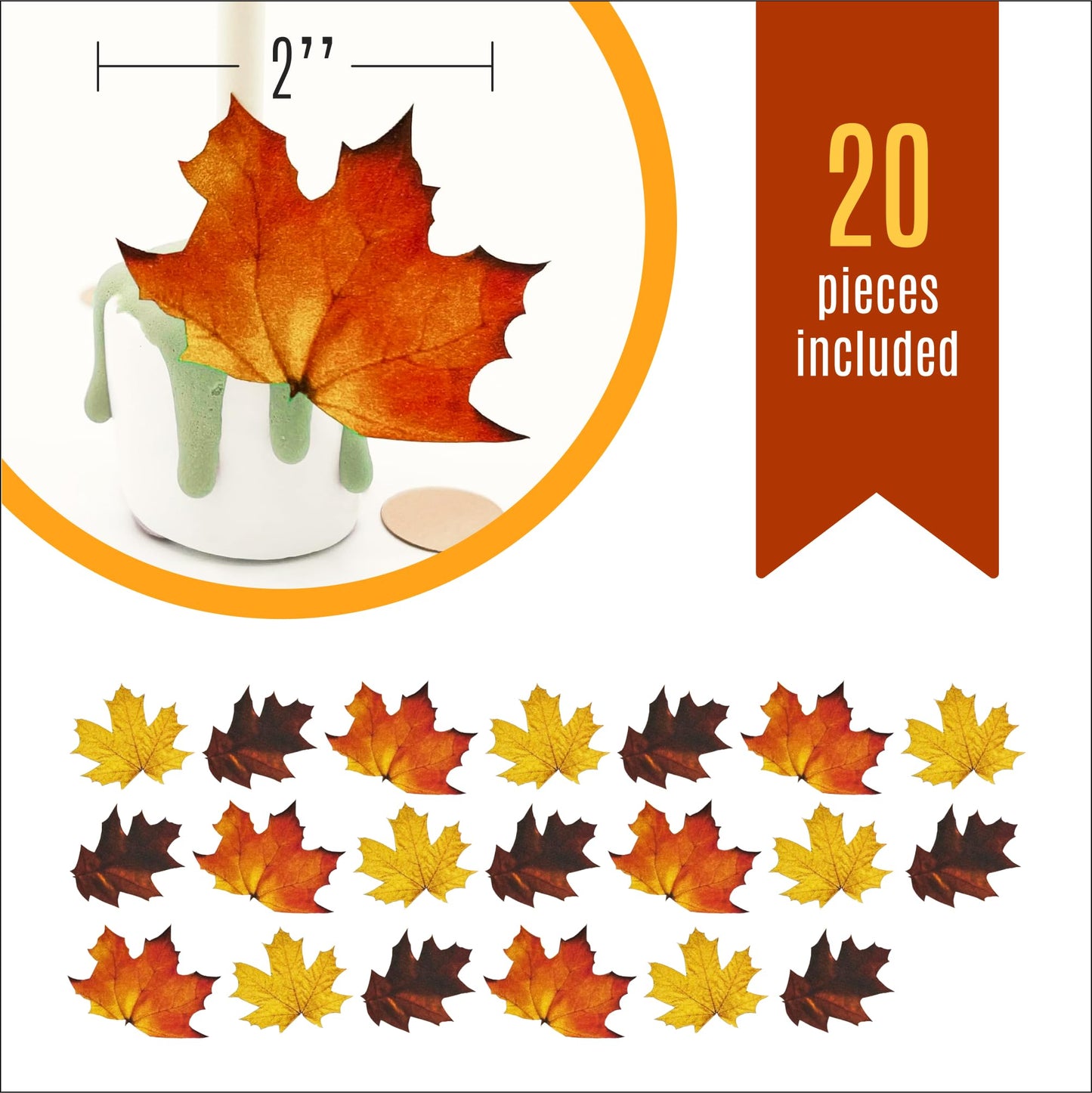 Sugar Robot Inc. Edible Fall Leaves Set of 24 - Wafer Cake & Cupcake Toppers - Mixed Leaves
