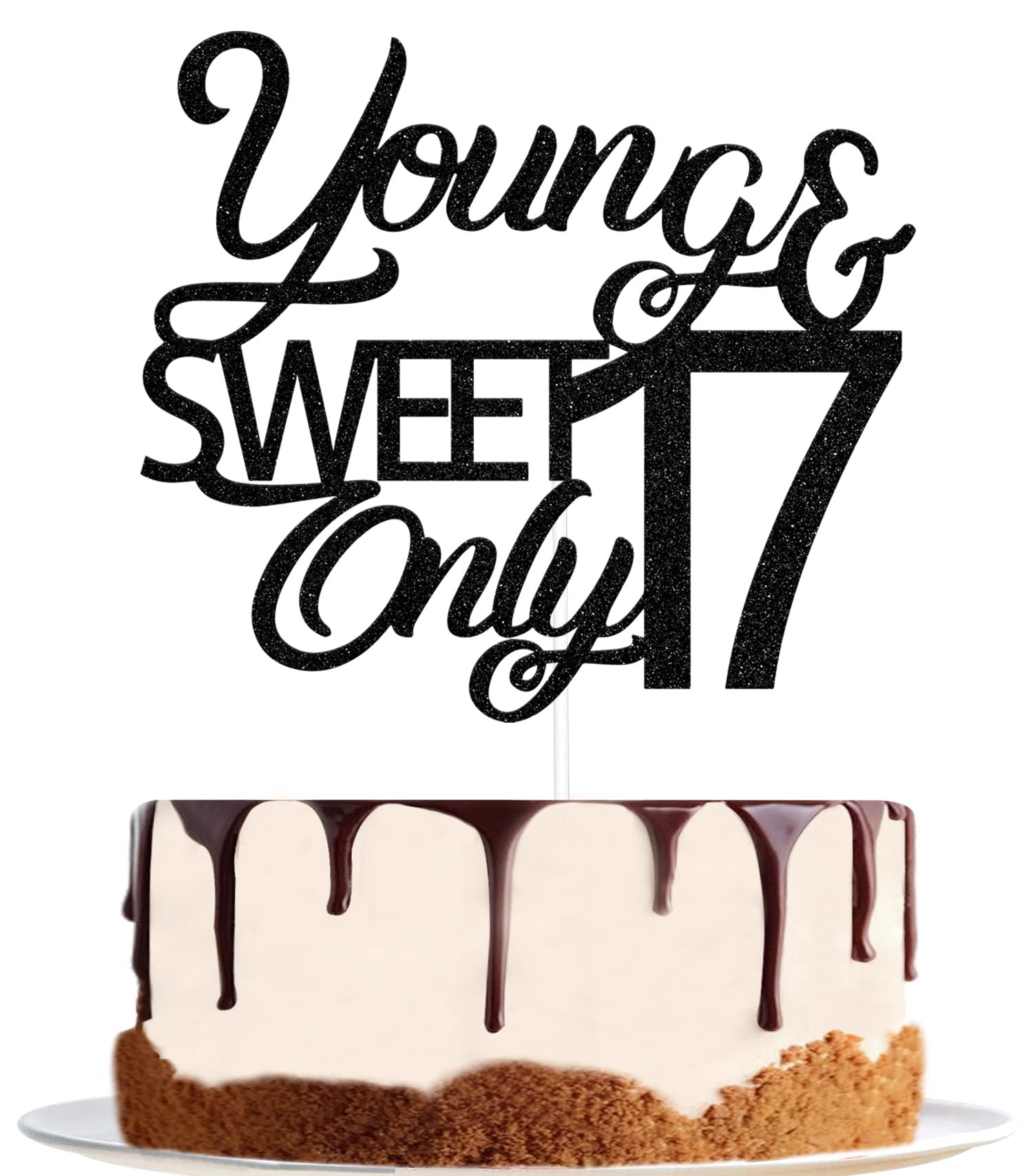 Mi Bautizo Cake Topper for 17th Birthday, Black Paper Decoration, Young and Sweet Only 17 Design
