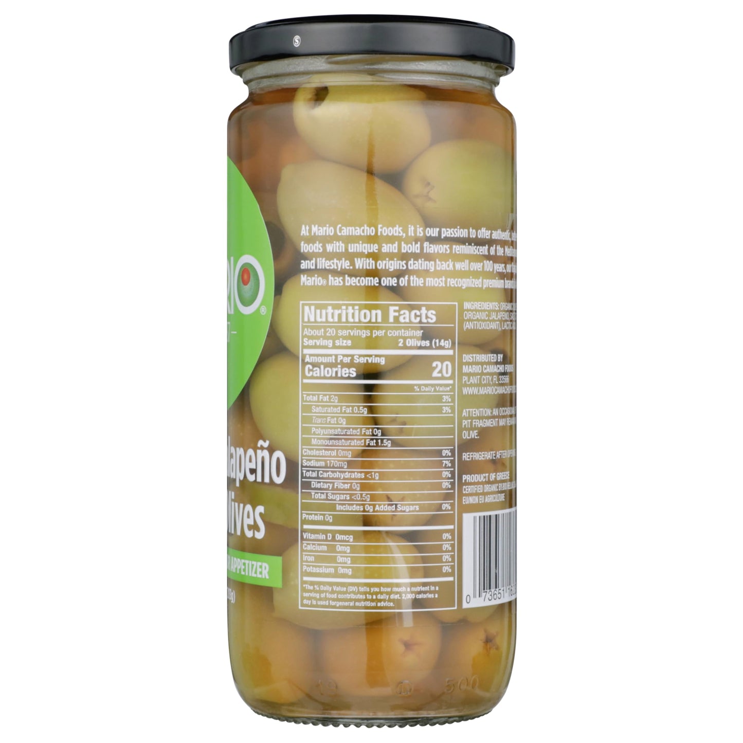 Mario Camacho Foods Organic Stuffed Olives, Jalapeno Stuffed, 10 Ounce