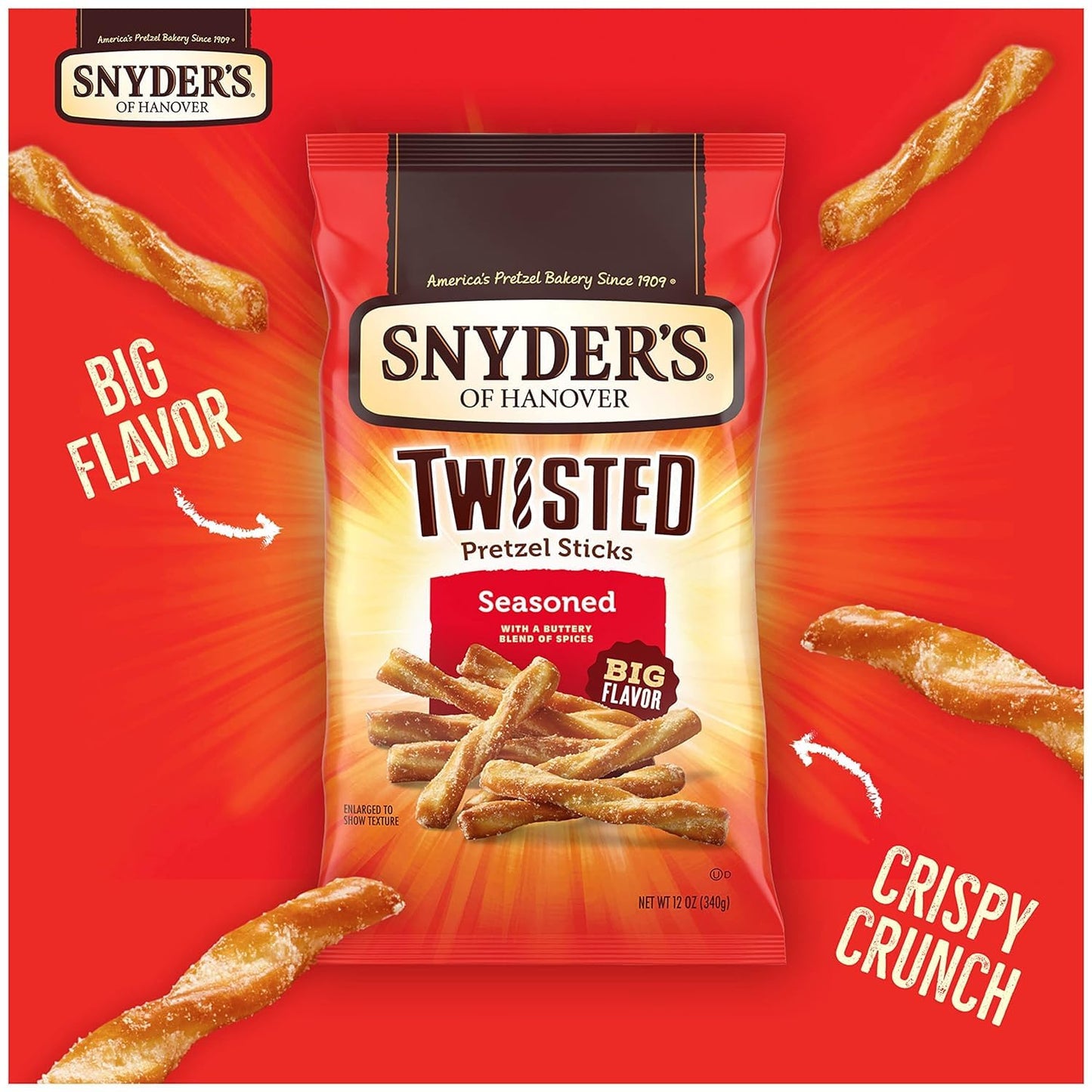 Snyders of Hanover Pretzel, Seasoned Twisted Pretzel Sticks, 2.25 oz Pack of 12 bundled by SUPERDEALS with mystery gift in ever