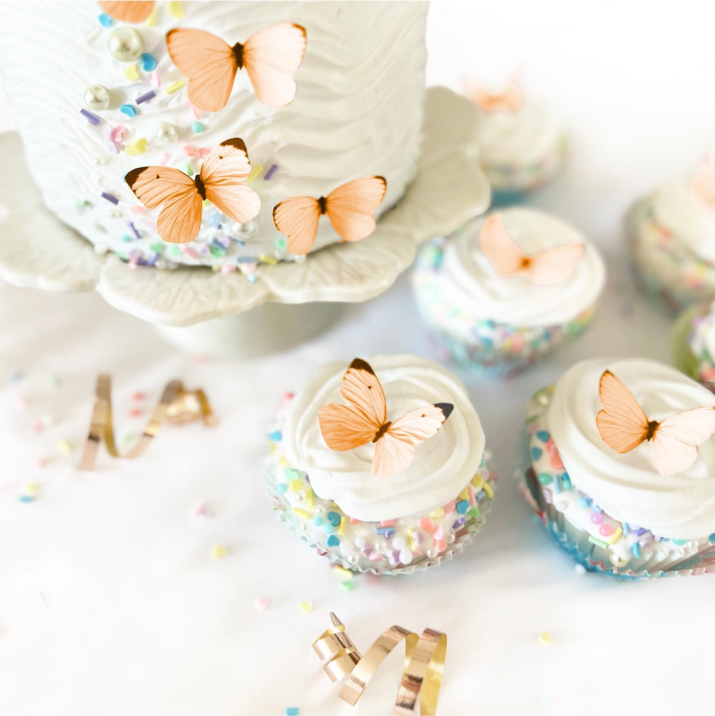 Sugar Robot Edible Butterflies for Cake Decorating - Small Orange Pastel Rice Paper Toppers