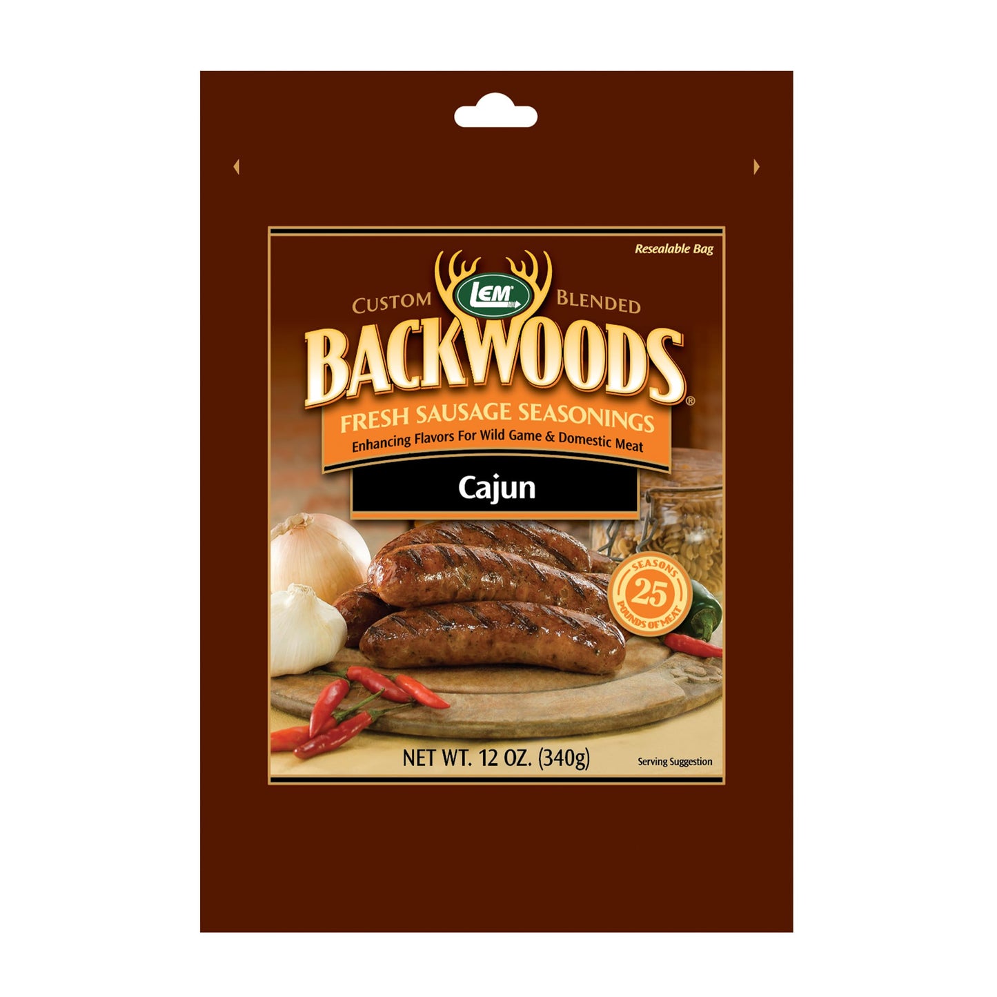 Lem Products Backwoods Cajun Fresh Sausage Seasoning, Ideal For Wild Game And Domestic Meat, Seasons Up To 25 Pounds Of Meat, 12 Ounce Packet