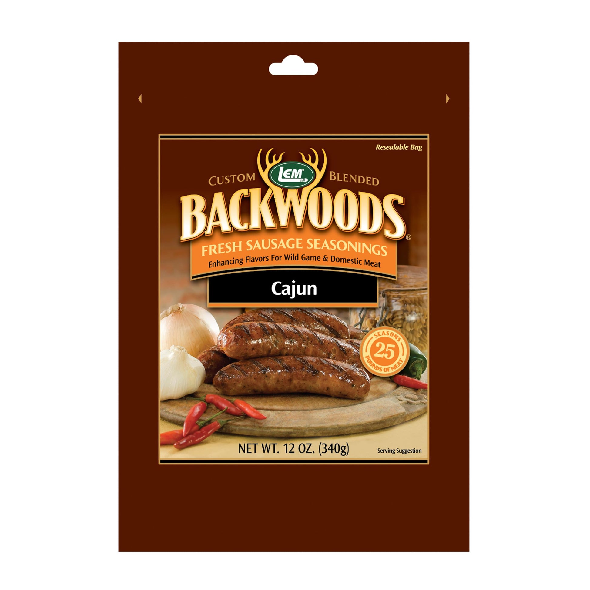 Lem Products Backwoods Cajun Fresh Sausage Seasoning, Ideal For Wild Game And Domestic Meat, Seasons Up To 25 Pounds Of Meat, 12 Ounce Packet