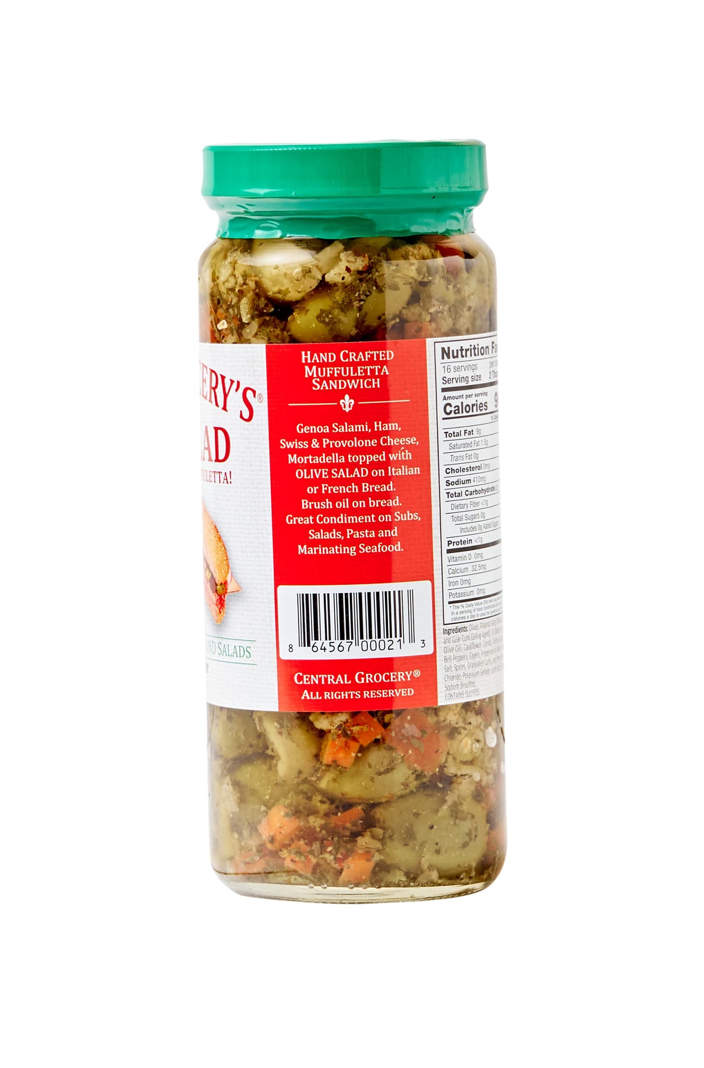 CENTRAL GROCERY Olive Salad - 16 oz - Ideal for Muffulettas, Sandwiches, and Salads