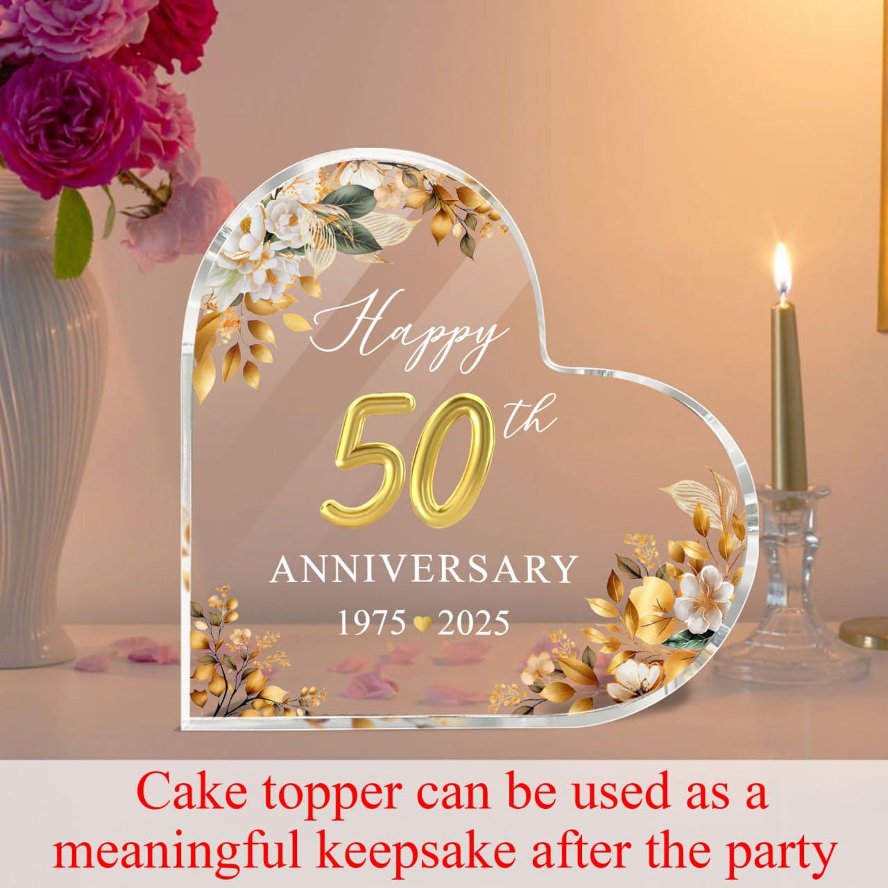 50th Wedding Anniversary Acrylic Cake Topper  50 th Anniversary Decorations  50 Wedding Topper  50 Years Of Married Gifts (50th Anniversary Cake Topper)