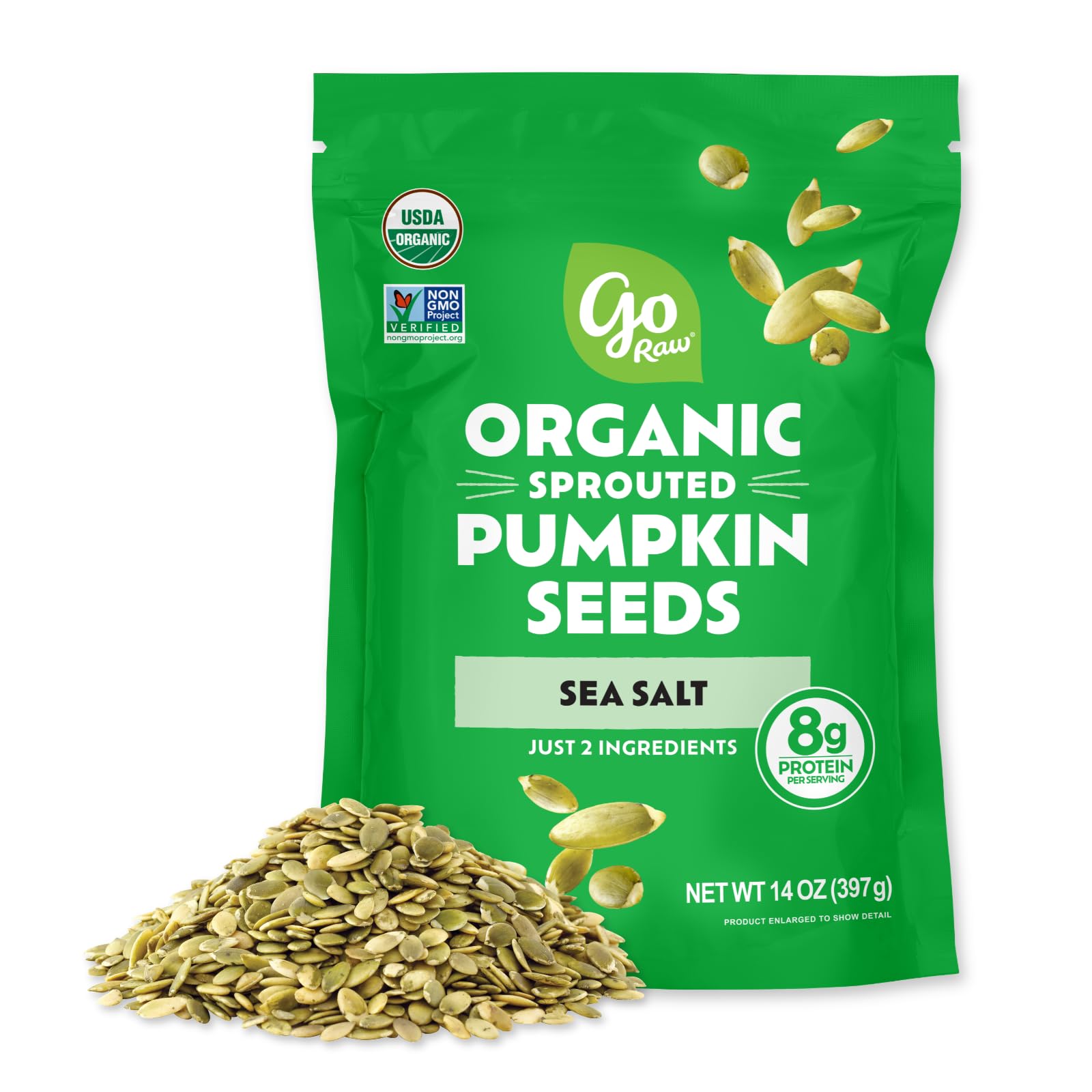 Go Raw Organic Sprouted Pumpkin Seeds, 14 oz, Sea Salted, Keto, Kosher, Superfood