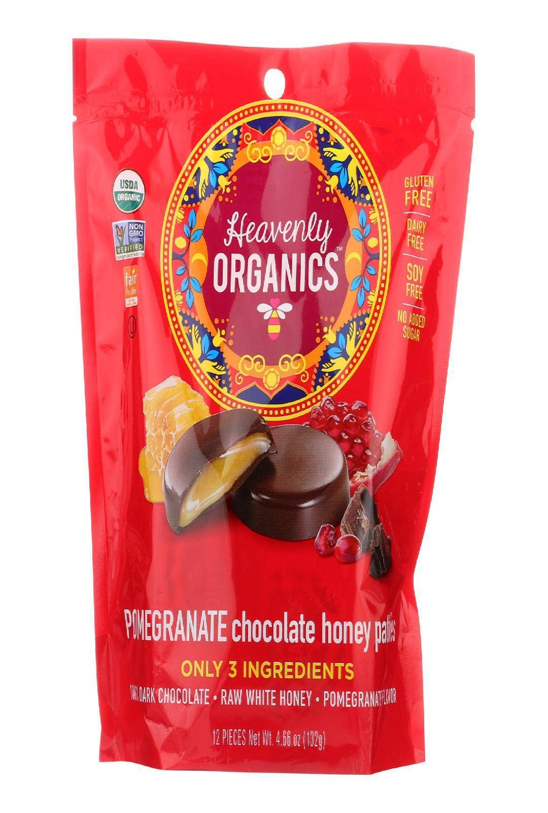 Heavenly Organics Chocolate Honey Pattie Pomegranate (6X4.66 Oz)