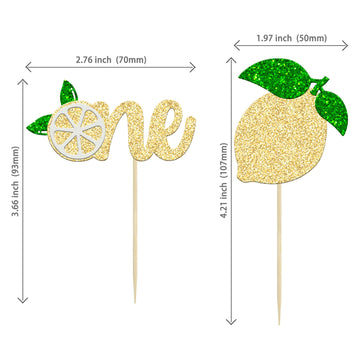 24Pcs Lemon One Cupcake Toppers Glitter Fruit Lemonade First Birthday Cupcake Picks For Lemon Theme Baby Shower 1St Birthday Par