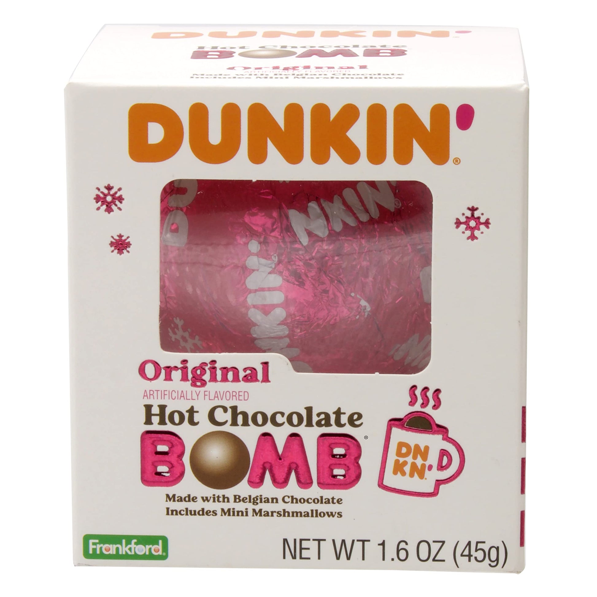 Frankford Dunkin Original Hot Chocolate Bomb - Melting Belgian Milk Chocolate Ball with Mini Marshmallows, 1.6 Ounce