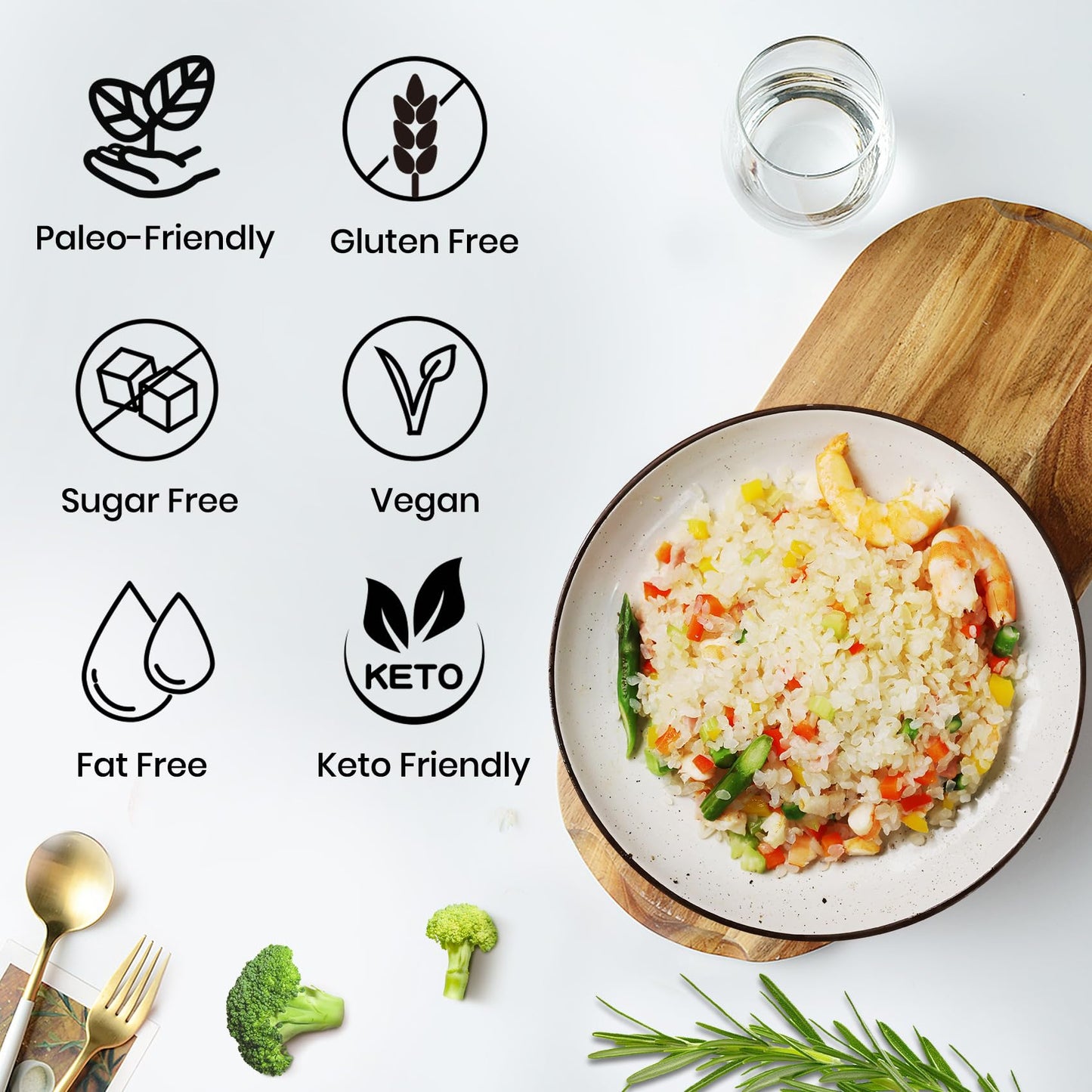 Volo Vero Konjac Rice, 10 Packs Low Carb Shirataki Rice, Keto, Vegan, Gluten-Free, Sugar-Free, Low Calorie, Low Gi, Fat-Free, Re