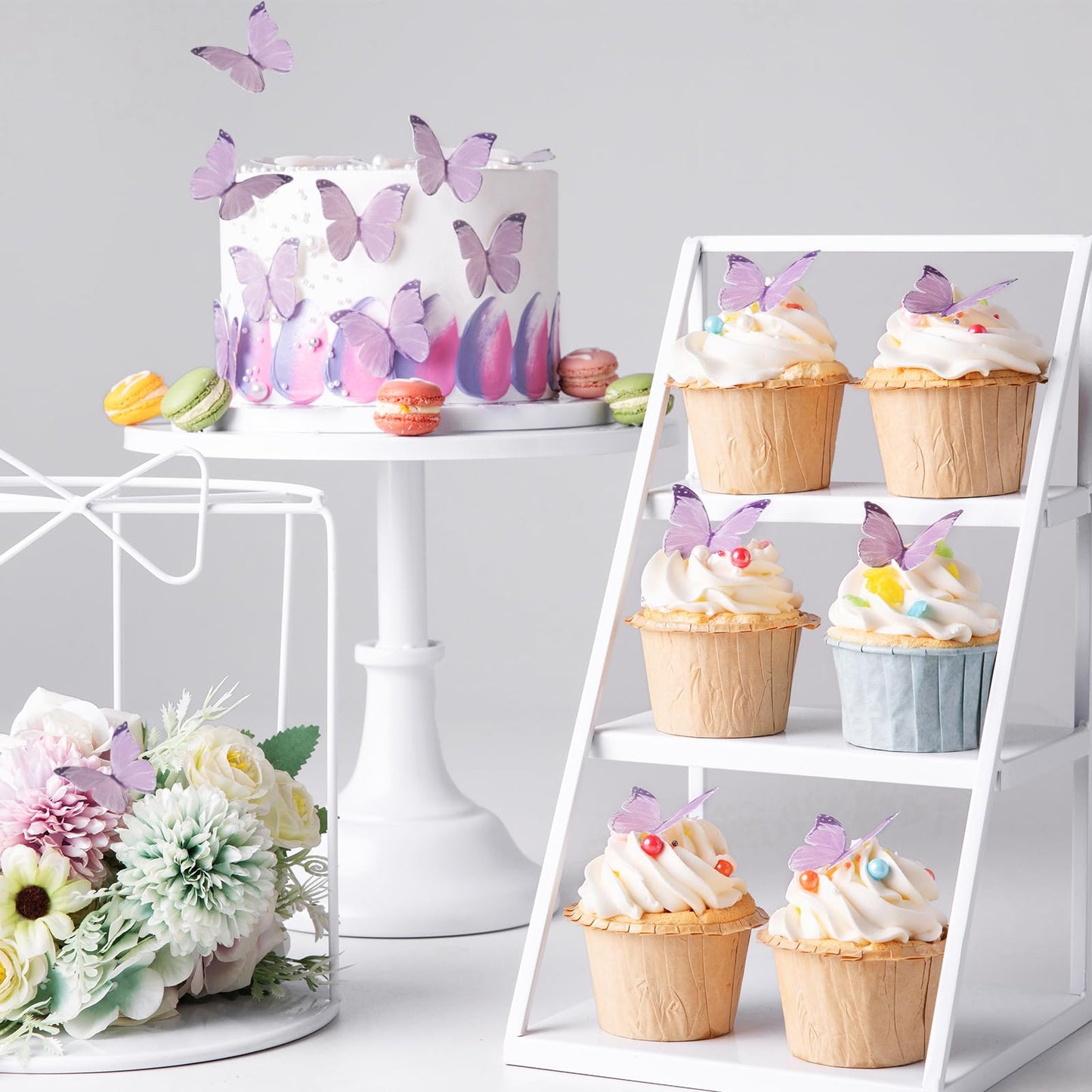 50Pcs Edible Purple Butterfly Cupcake Toppers Edible Wafer Paper Butterfly Decorations For Women Girls' Happy Birthday Cake Topp