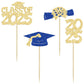 Ephlyn Graduation Cupcake Toppers 36Pcs Gold Blue Glitter Class of 2025 Diploma Cap Picks for Party Decorations