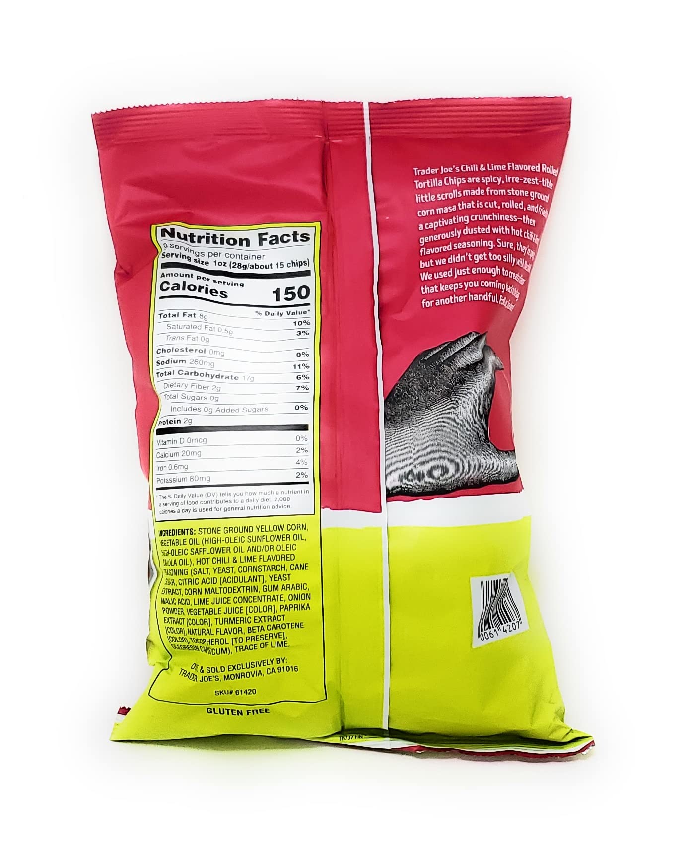 Trader Joe'S Rolled Corn Tortilla Chips Chili & Lime Flavored Net Wt. 9 Oz (255G) - Pack Of 3