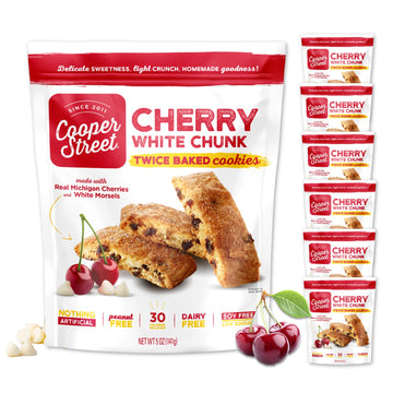 Cooper Street Cookies All Natural Twice Baked Crispy Cookie, Peanut & Dairy Free, Biscotti Style 5Oz, White Chunk Michigan Cherry (Pack Of 6)