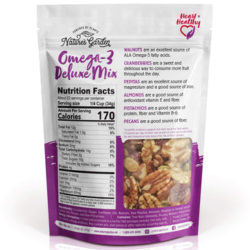 Natures Garden Omega-3 Deluxe Mix - Power Up Omega Deluxe Trail Mix, Heart Healthy, Gluten Free, Antioxidant Rich, Cholesterol