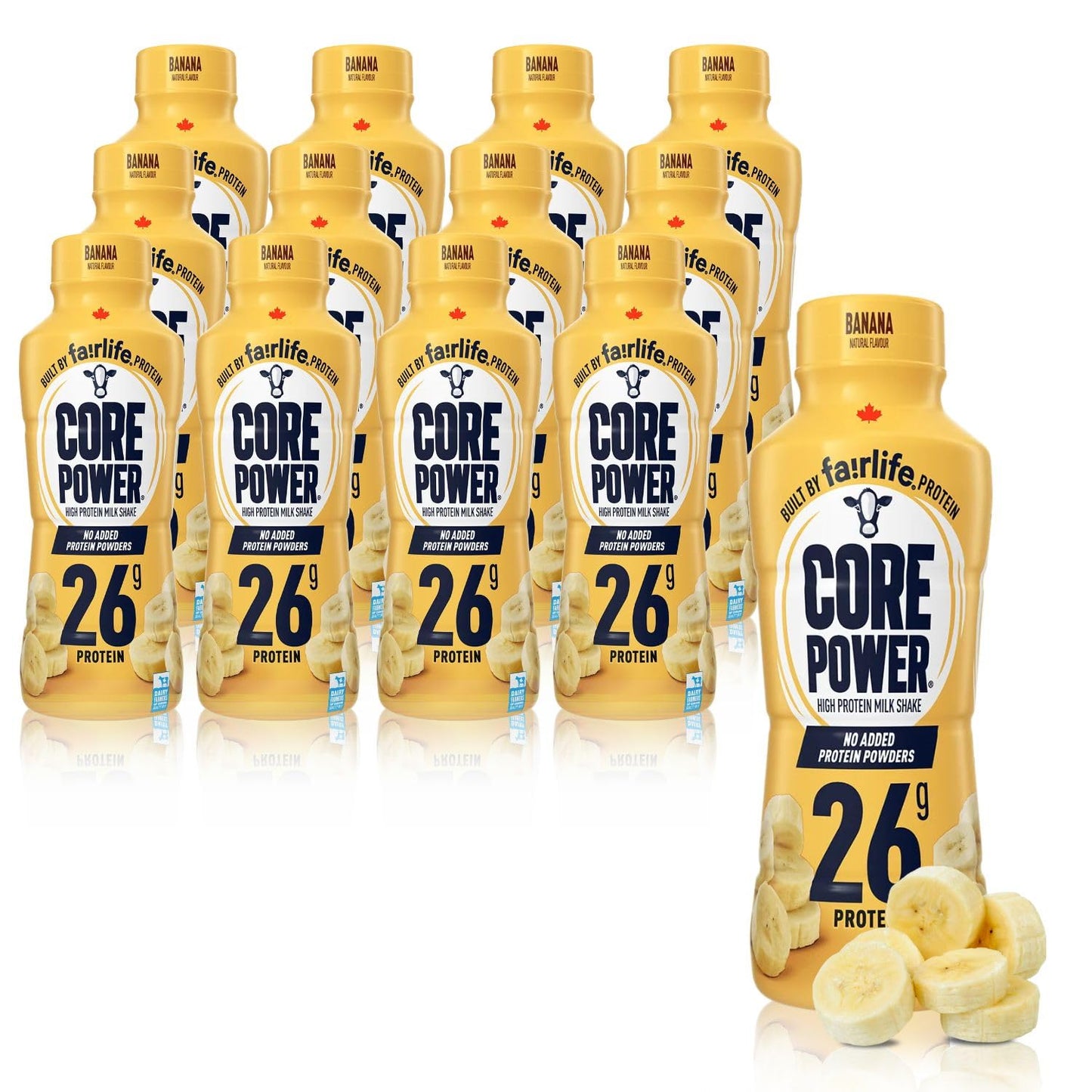 Core Power Protein Shake 26g Banana - No Added Protein Powder  Lactose-Free  Made with Canadian Milk - Pack of 12 Fairlife Protein Shakes  414mL/14 fl. oz. (Shipped from Canada)