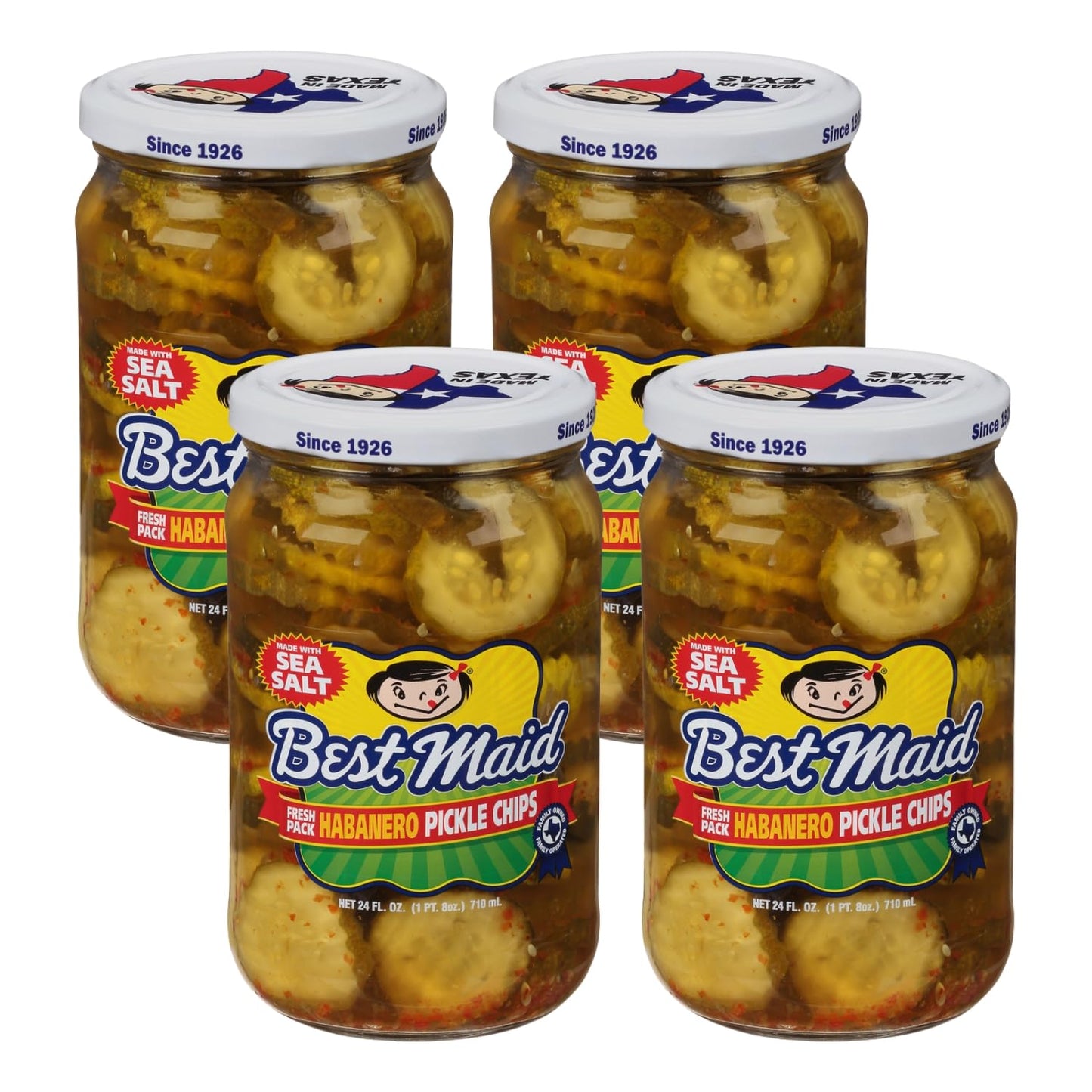 Best Maid Products 24 oz Glass Jars - Dill, Kosher, Hamburger Slices, Garlic Bites, Habanero Chips - 4 Pack