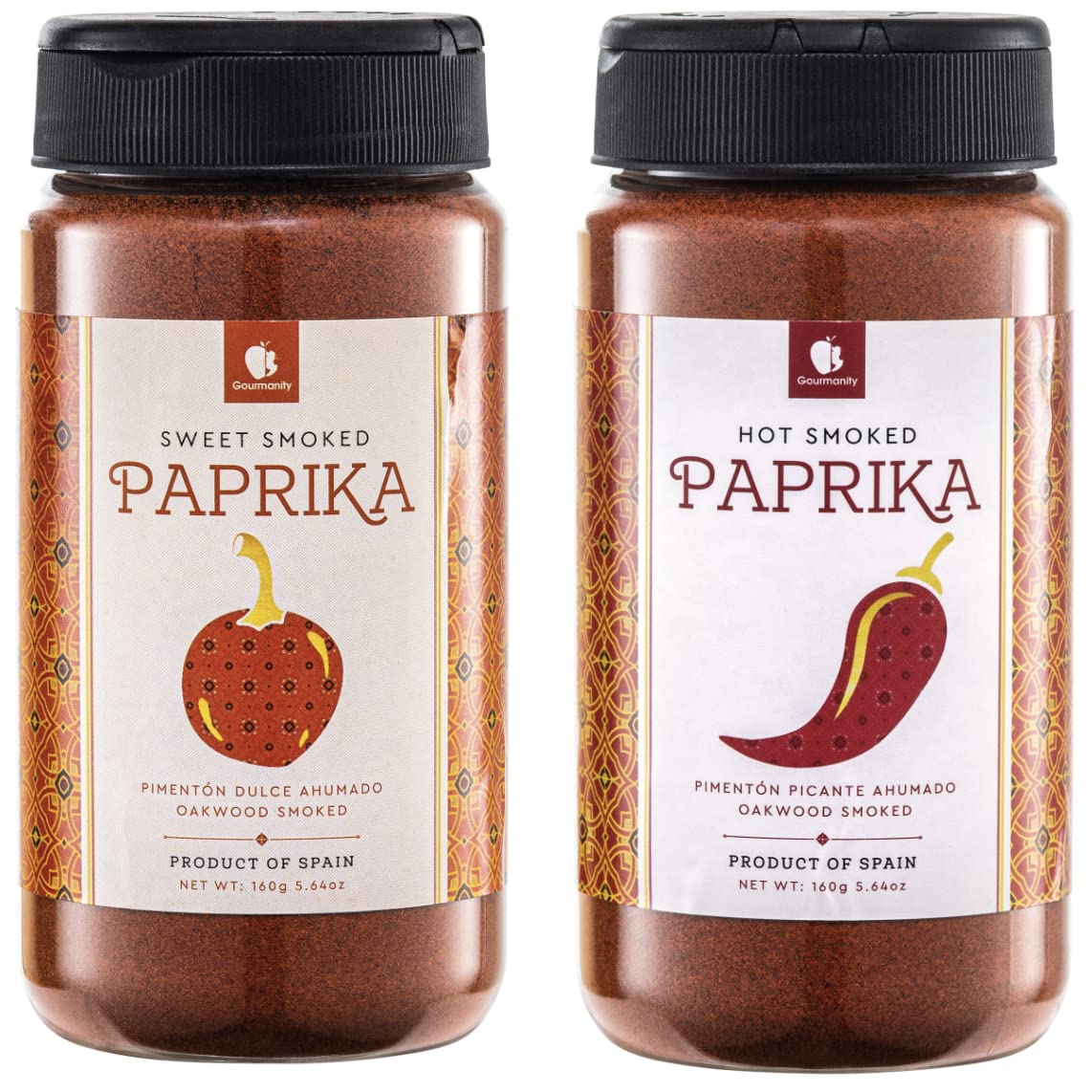 Gourmanity Twin Pack Smoked Paprika Powder, Sweet & Hot, 5.64 oz each, Gluten Free, Kosher