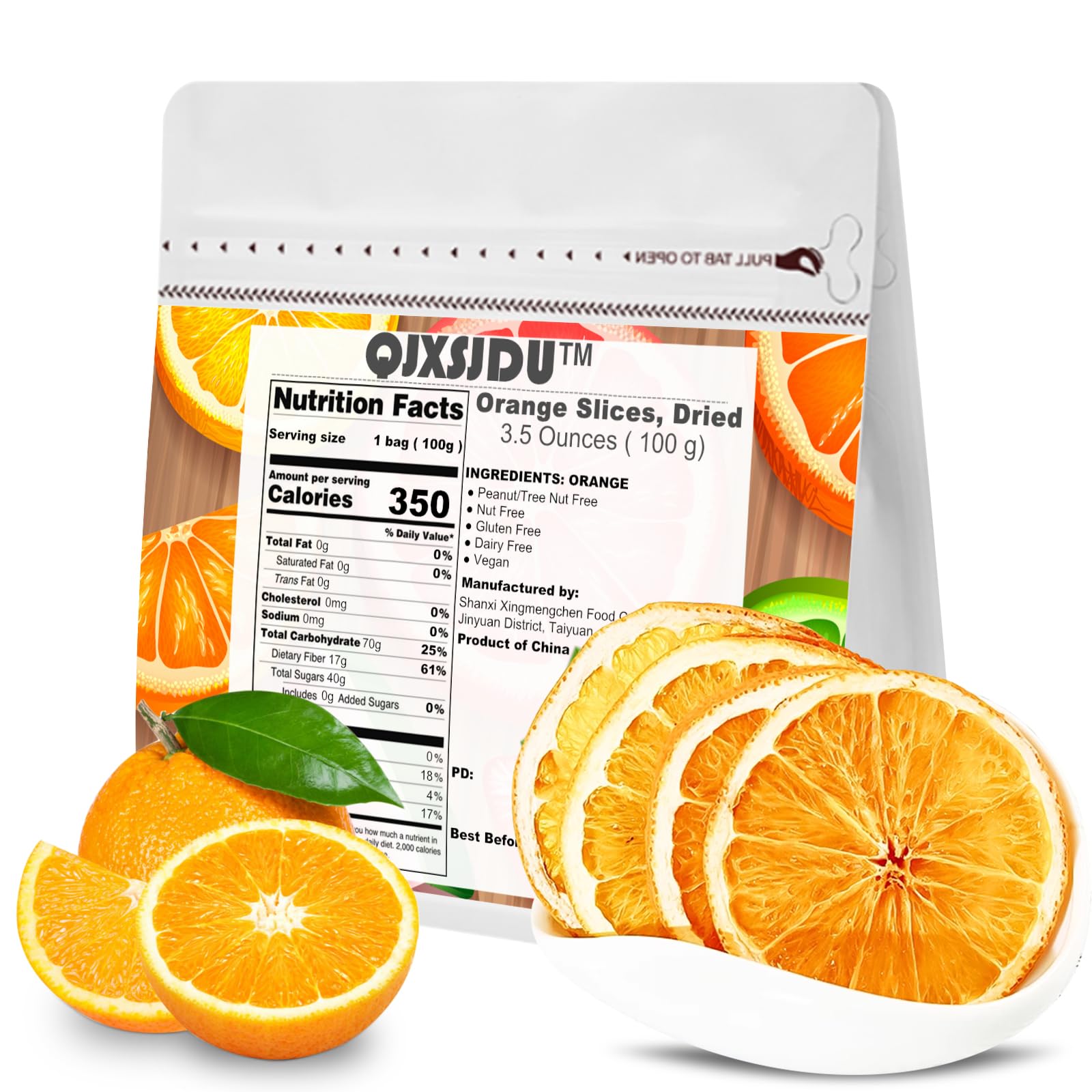 Dried Oranges Slices (3.5 Oz/100G) Dehydrated Fruit No Sugar Added Bulk Wheels Snacks Bags For Old Fashioned Cocktail Garnish Ca