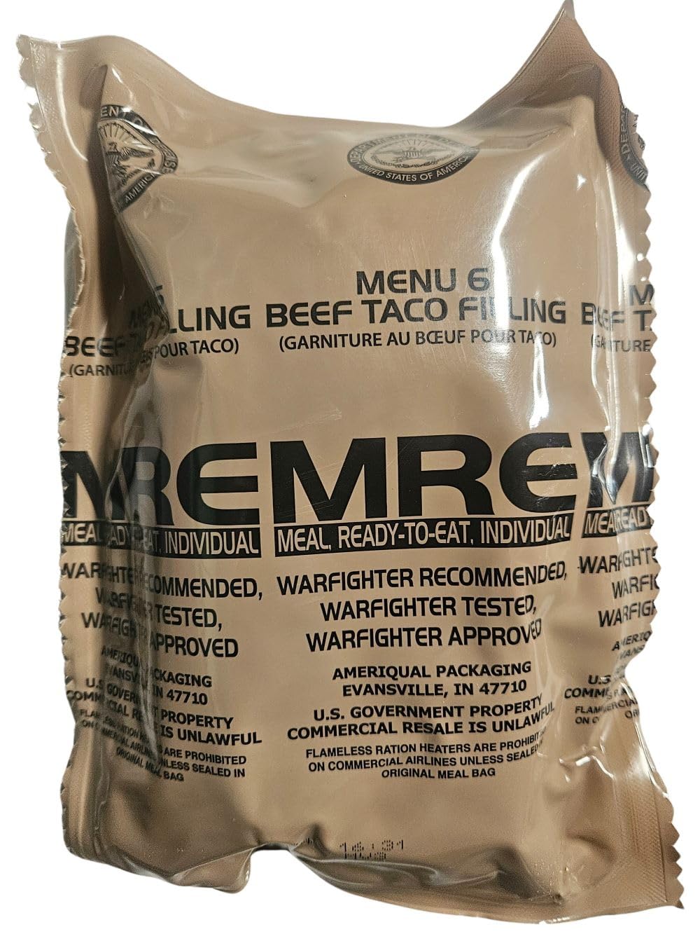 EPIDEMIC PROOF Genuine USGI MRE Meal Kit - Beef Taco, 24 oz, New Packaging, Inspection Date 01/2026 or Newer