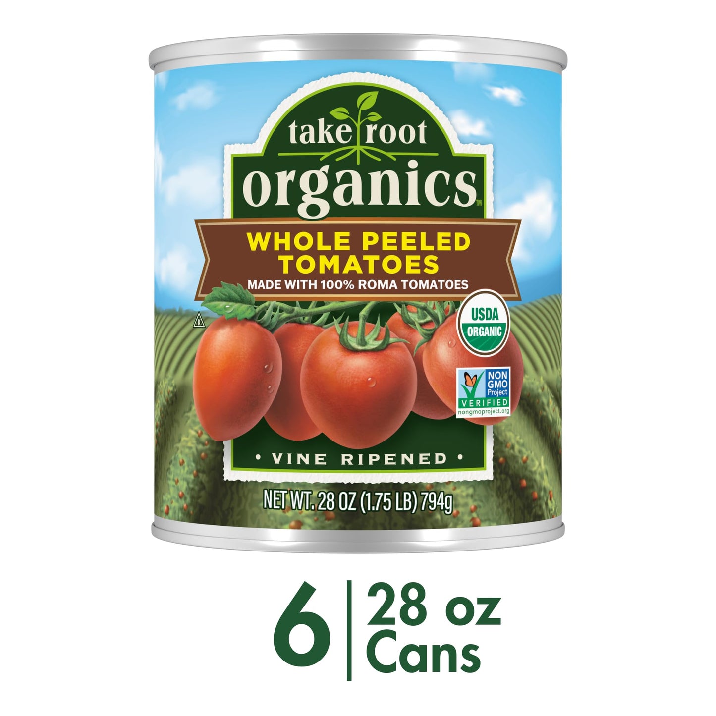 Take Root Organics Whole Peeled Organic Canned Tomatoes, 28 oz Can (Pack of 6 Cans)