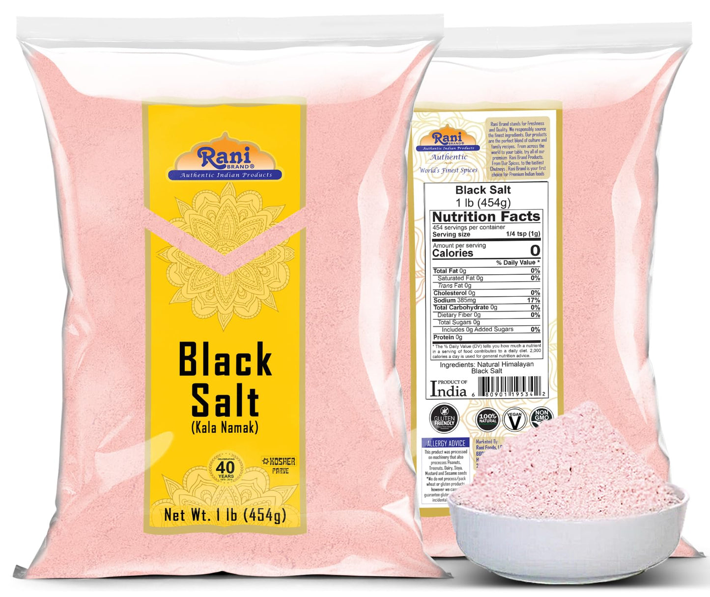 Rani Black Salt Powder (Kala Namak) Mineral 16Oz (1Lb) 454G ~ Unrefined, Pure And Natural | Vegan | Gluten Friendly | Non-Gmo | Indian Origin | Perfect For Tofu Scramble