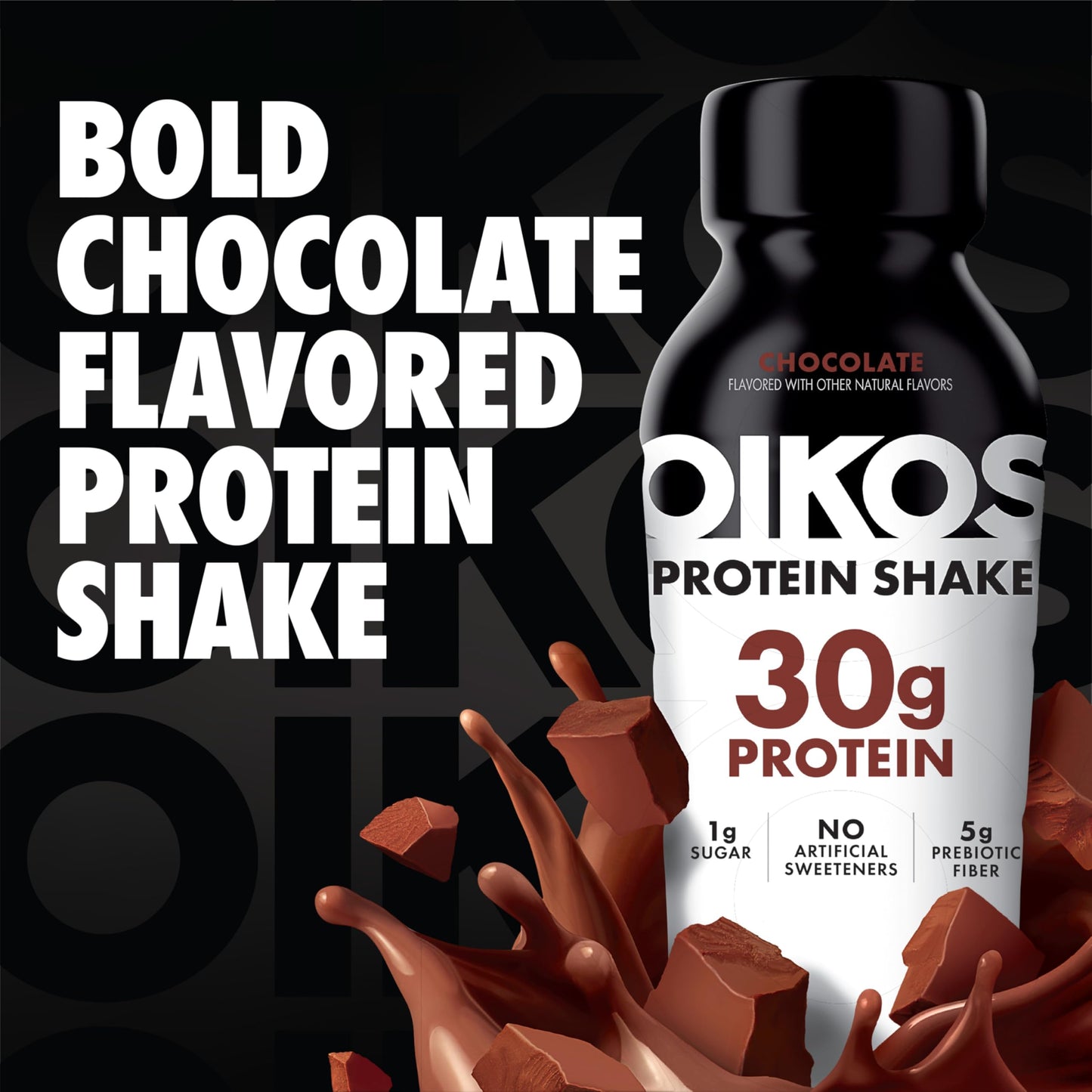 Oikos Protein Shake  Chocolate  30g High Protein Drinks  Shelf Stable  Ready to Drink  5g Prebiotic Fiber  12 fl oz Bottle  12 Count