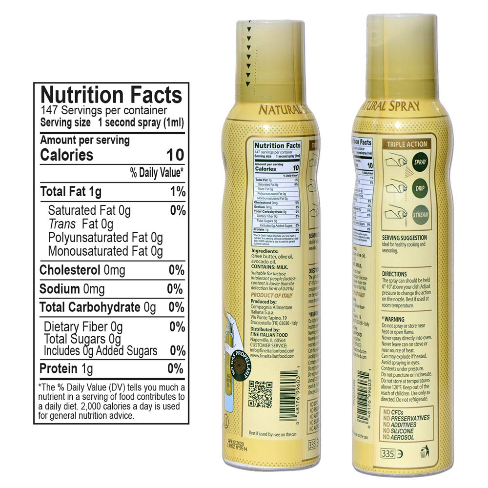 Mantova Spray High in naturally balanced omega fatty acids, with olive oil and avocado oil, 5 Fl Oz, ghee butter