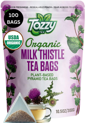 Tozzy Usda Organic Milk Thistle Tea - 100 Count (Pyramid Tea Bags) | Liver Support | Pure Plant-Based Ingredients | Eco-Consciou