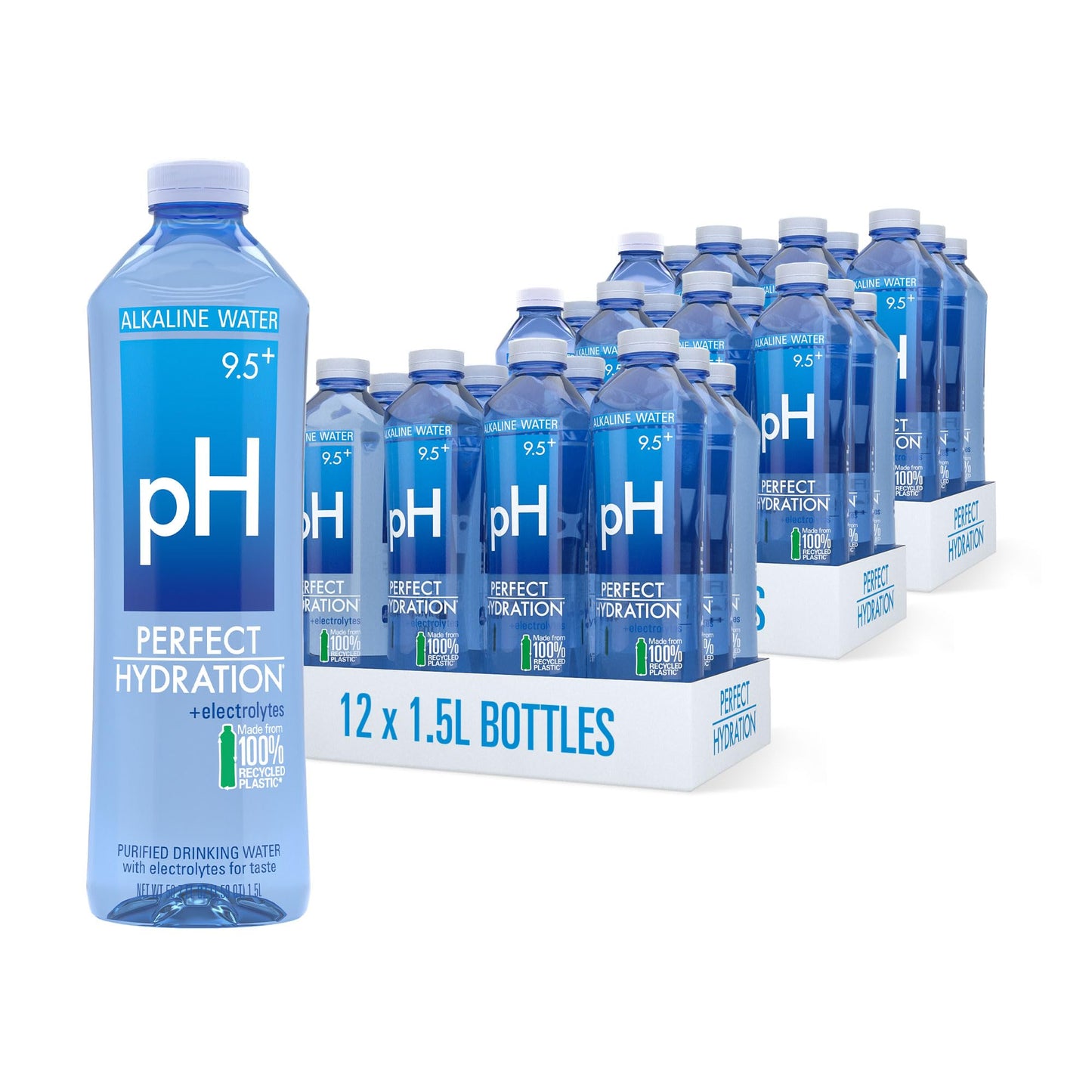Perfect Hydration 9.5+ pH Alkaline Drinking Water, 1.5-Liter Bottle, Case of 12, 3-Pack