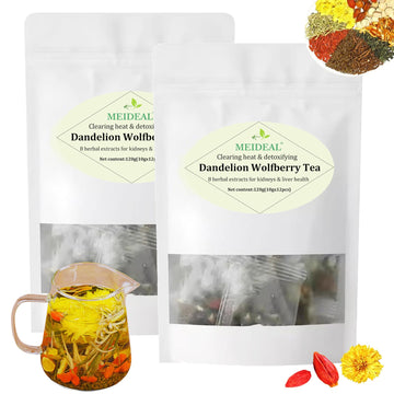 Dandelion Wolfberry Organic Kidney & Liver Health Tea, 8 Herbal Ingredients Blend, Natural Chinese Chrysanthemum Cassia Seed Tea
