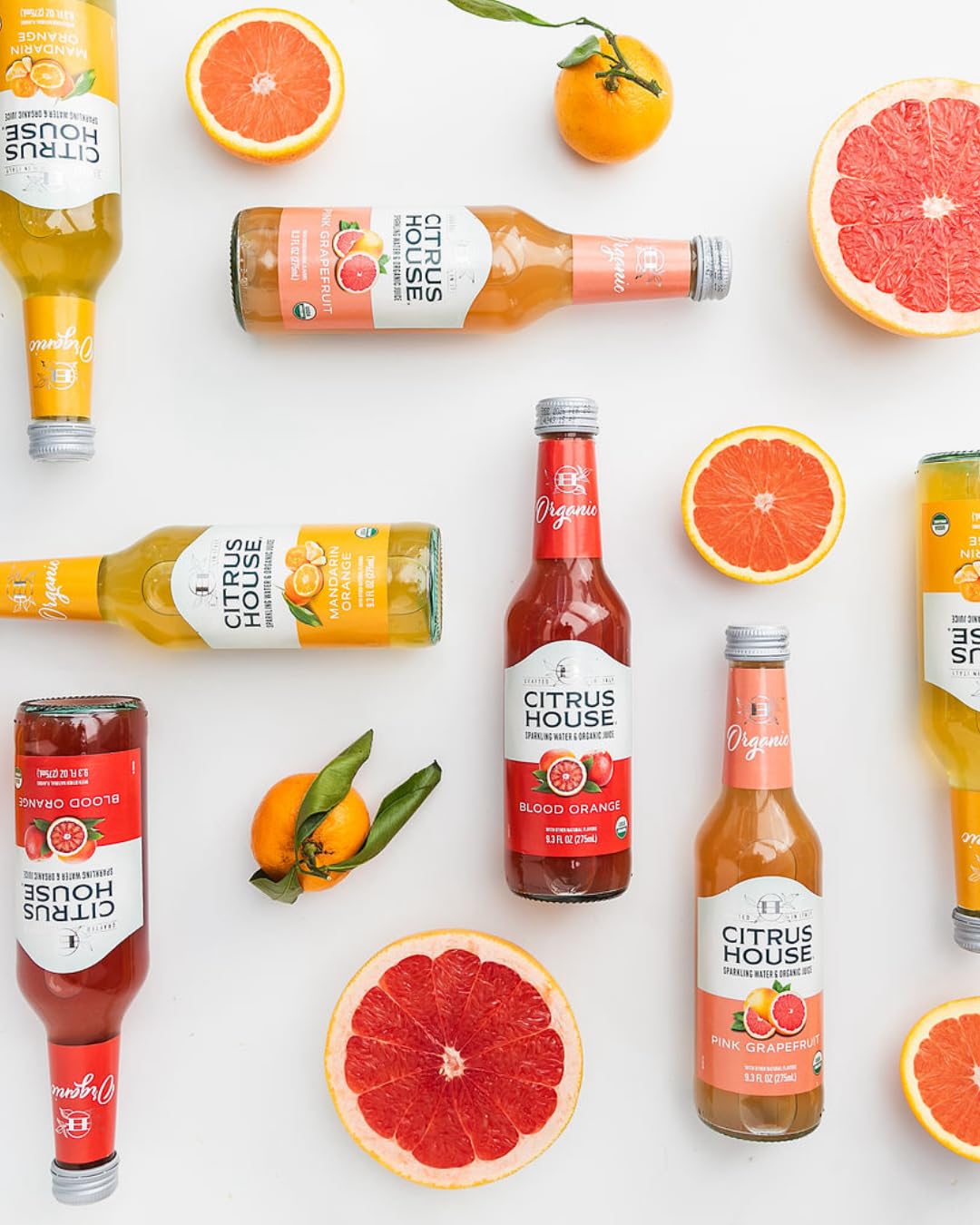 Citrus House Organic Sparkling Juice  Variety Pack  Modern Italian Soda  No Added Sugar  No Preservatives  9.3 Fl Oz Glass Bottle (Pack of 12)