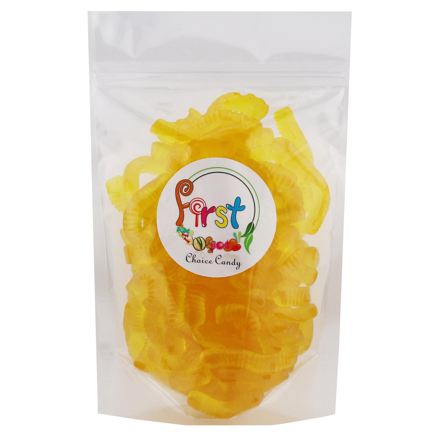 Firstchoicecandy Sweet & Sour Gummy Worms, Multi Flavors And Solid Colors (2 Pound, Yellow Pineapple)