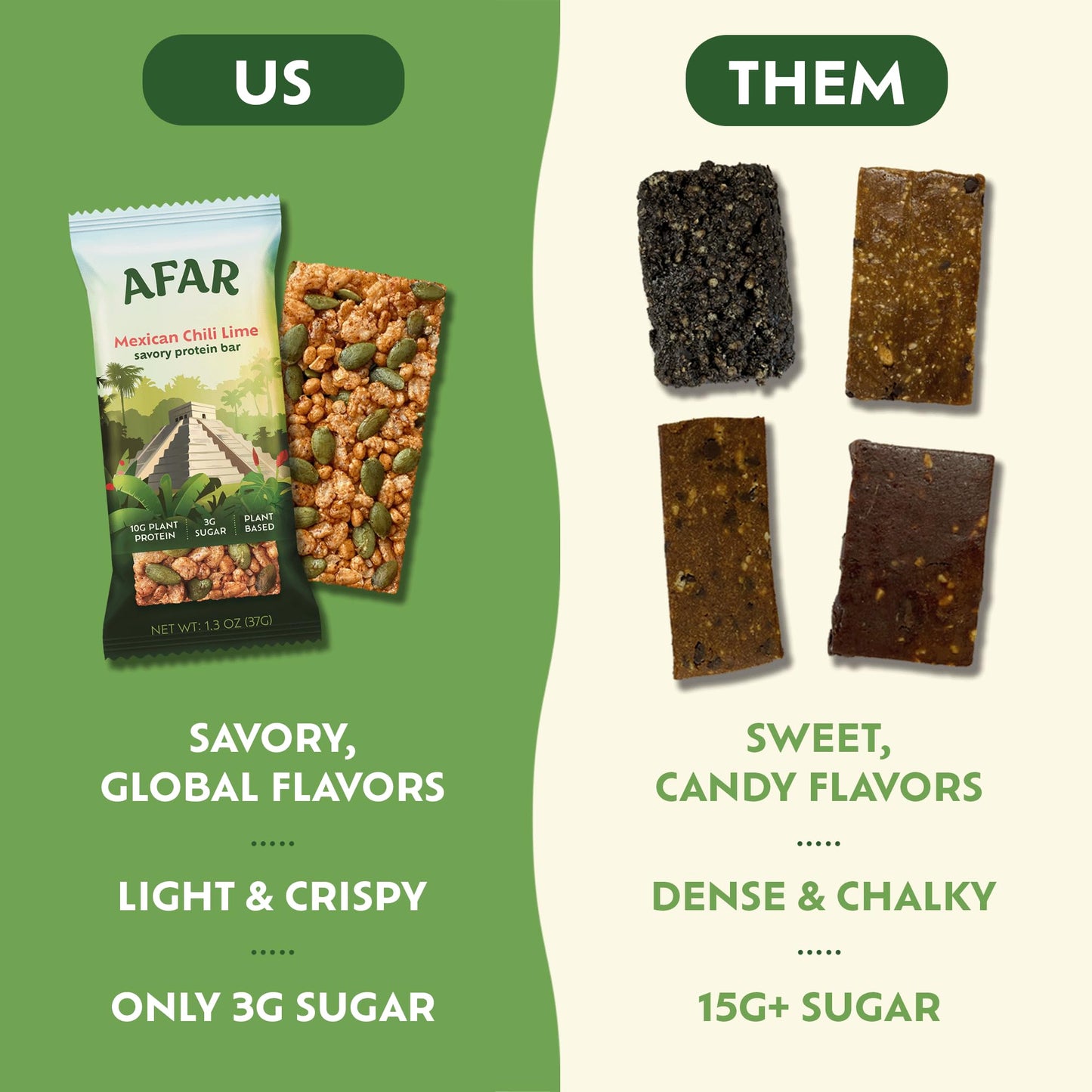 Afar Savory Protein Bars - Low Sugar, High Protein, Vegan, Gluten Free, Meal Replacement - 8 Bars (Mexican Chili Lime)
