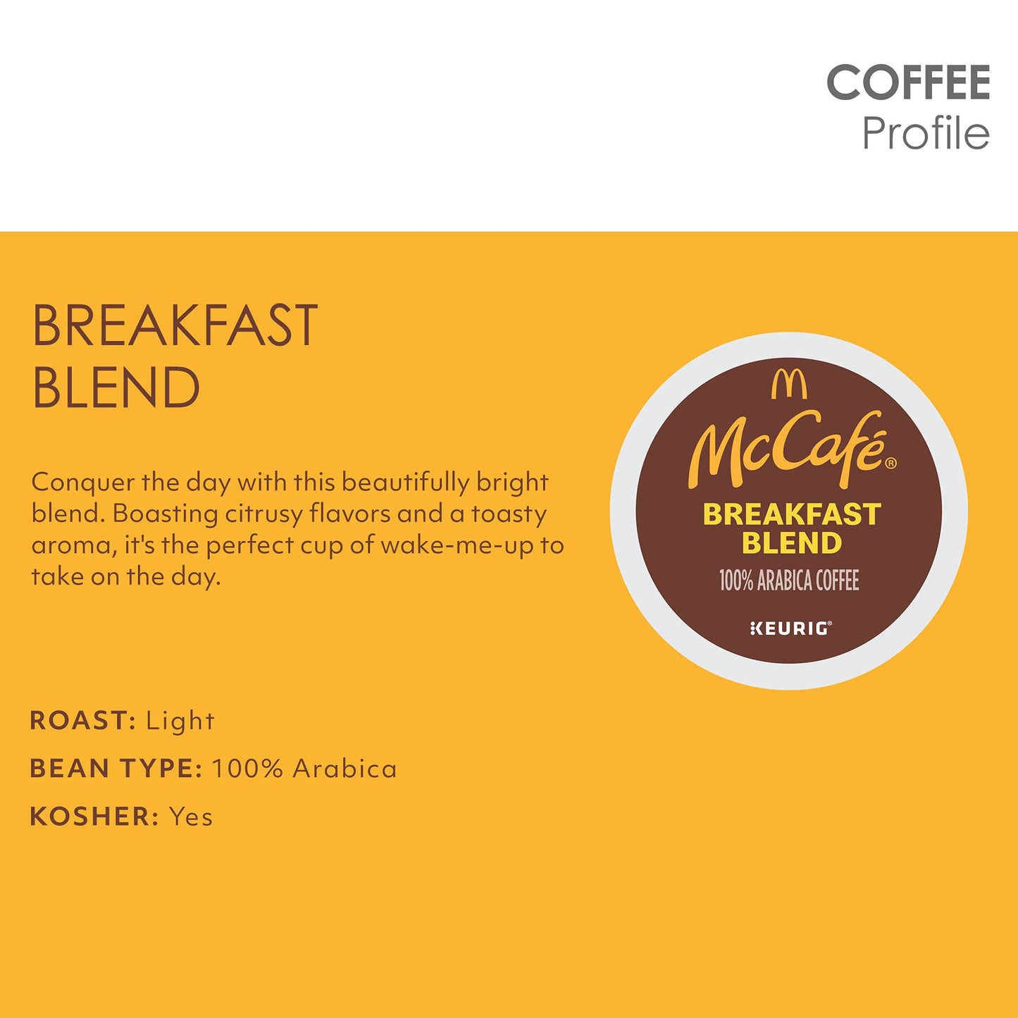 Mccafe Breakfast Blend, Single Serve Coffee Keurig K-Cup Pods, Light Roast, 72 Count